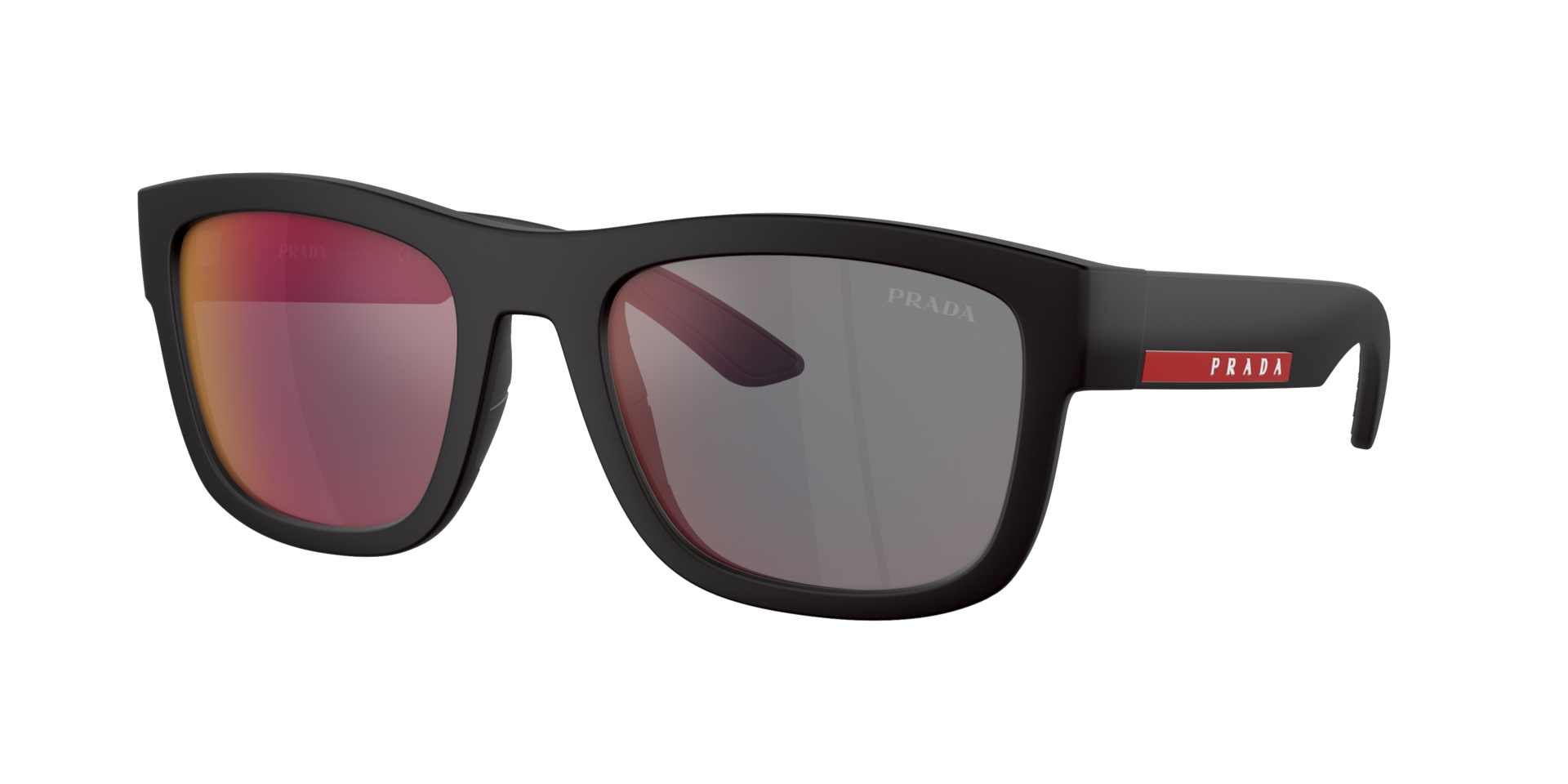 Prada Linea Rossa Man Sunglass PS 01ZS -  Frame color: Black Rubber, Lens color: Dark Grey Mirror Blue/Red