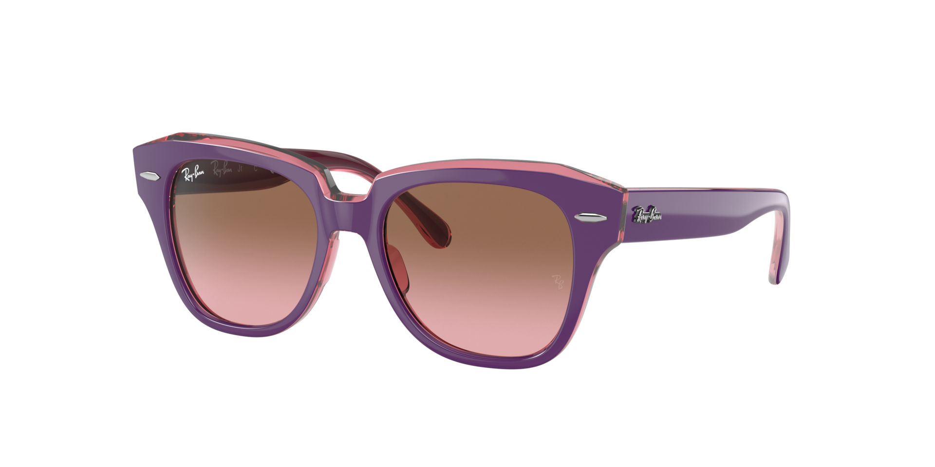 Ray-Ban Unisex Sunglass State Street Kids - Rahmenfarbe: Violett auf Rosa transparent, Linsenfarbe: Rosa Verlauf Braun