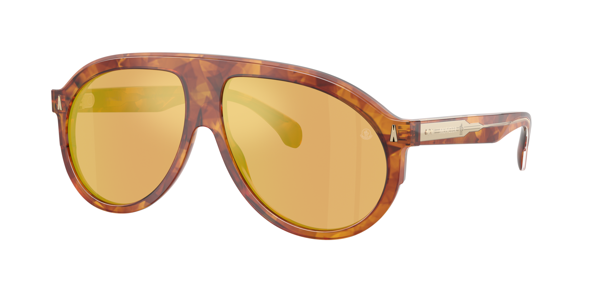 Moncler Unisex Sunglass ME6001 Fhaite -  Frame color: Brown Tortoise, Lens color: Dark Orange Mirror Gold