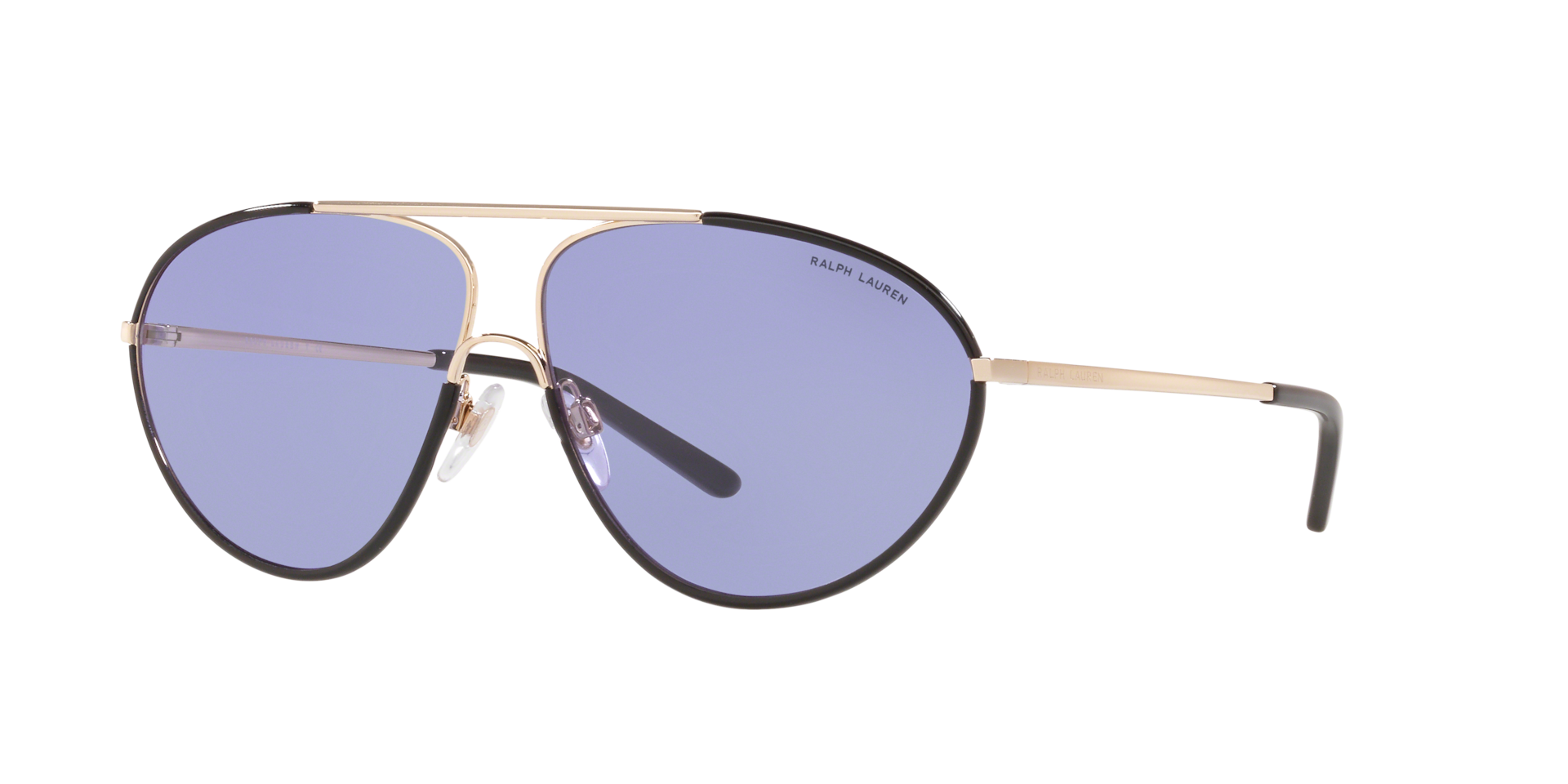 Ralph Lauren Femme Sunglass RL7066J - Couleur du Monture: Shiny Pale Gold / Black, Couleur de Lentille: Violet foncé