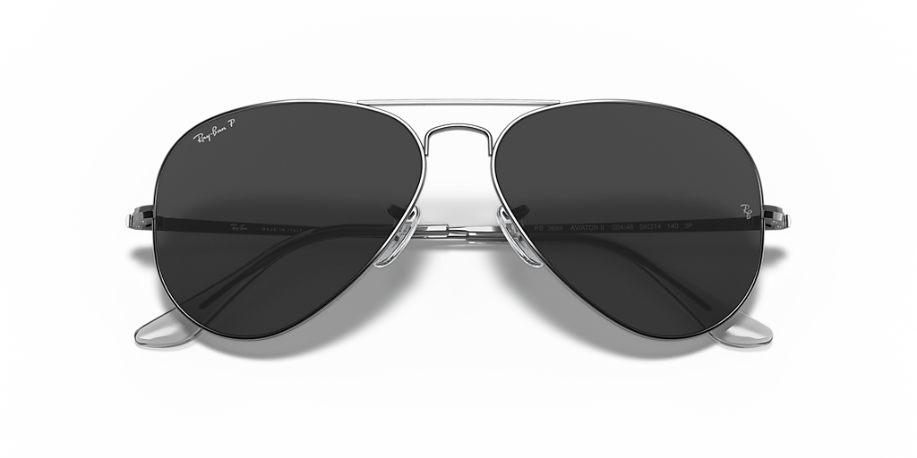 Ray-Ban サングラスAviator l II RB3689 Ray-Ban Aviator Metal II XXL (62 - 14) with Black lenses and Grey