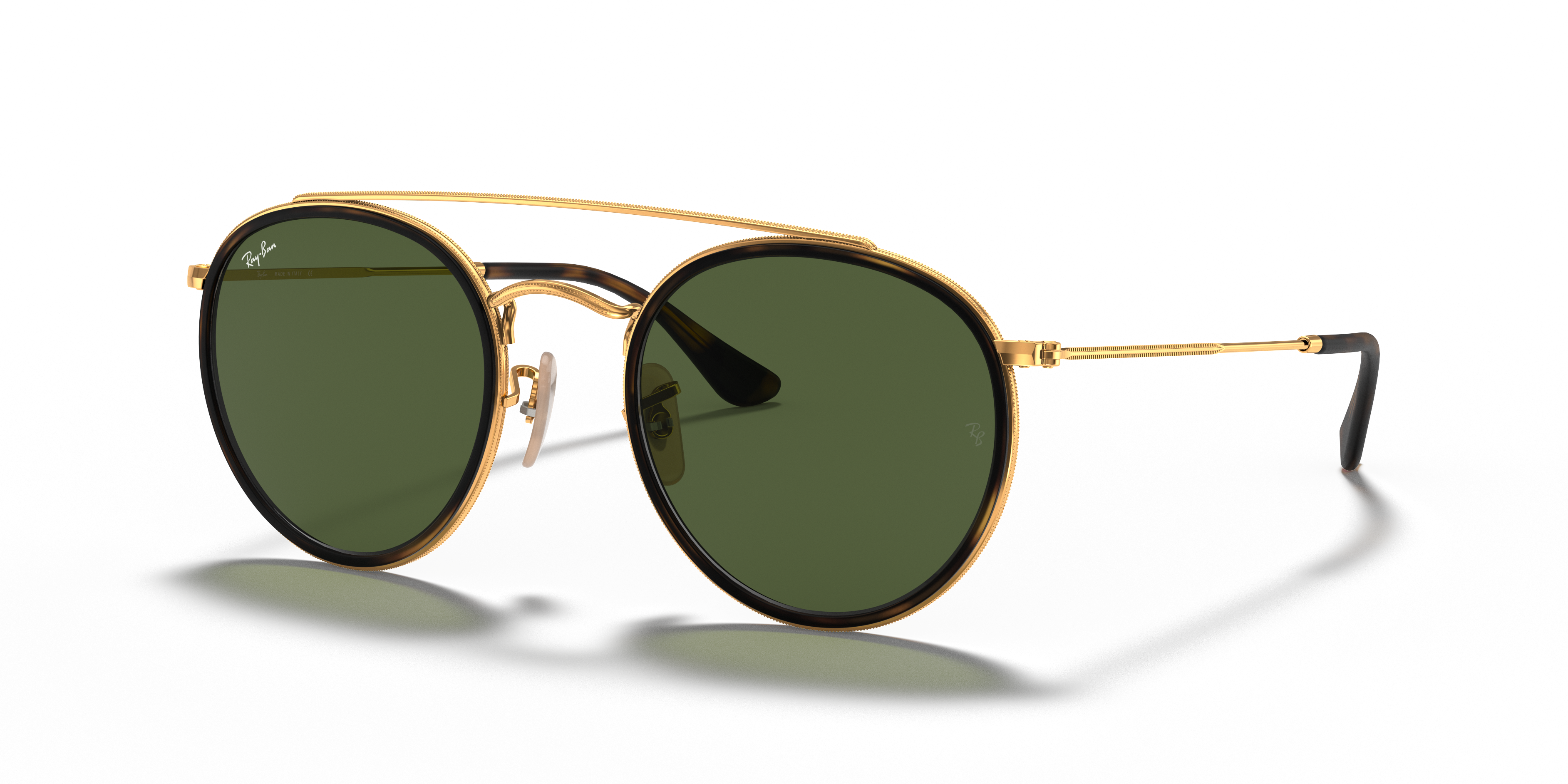 Ray-Ban Round Double Bridge M (51 - 22) with Green lenses and Gold