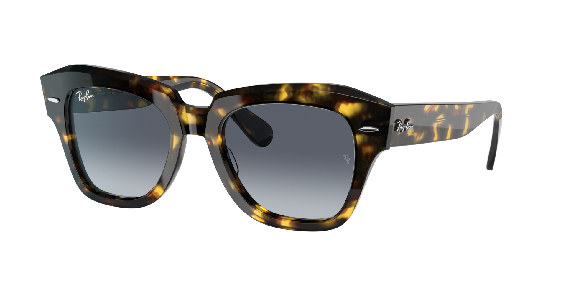 Ray-Ban Unisex Sunglass State Street Fleck - Color del Marco: Habana Amarillo, Color de la Lente: Azul Degradad Gris