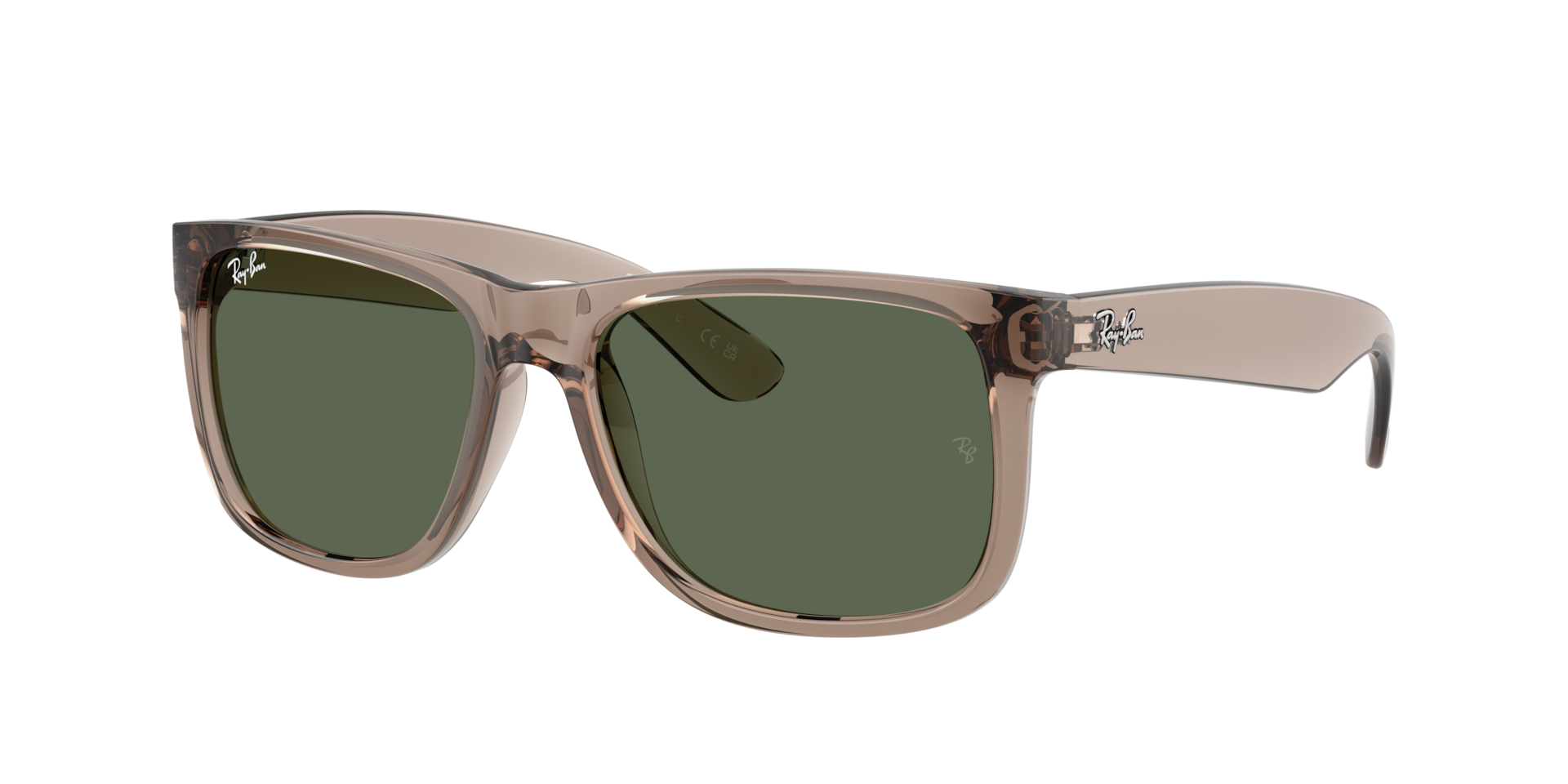 Ray-Ban Mannelijk Sunglass Justin Classic -  Framekleur: Transparant bruin, Lenskleur: Donkergroen