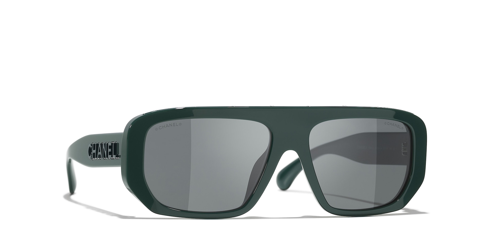 Chanel Woman Sunglass Shield Sunglasses CH5556U -  Frame color: Green Vendome, Lens color: Grey