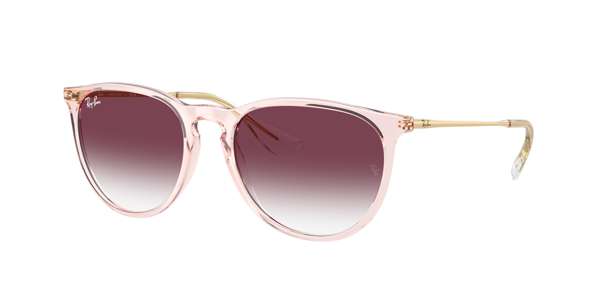 Ray-Ban Vrouwelijk Sunglass Erika Classic -  Framekleur: Transparant Roze, Lenskleur: Helder gradiënt donkerviolet