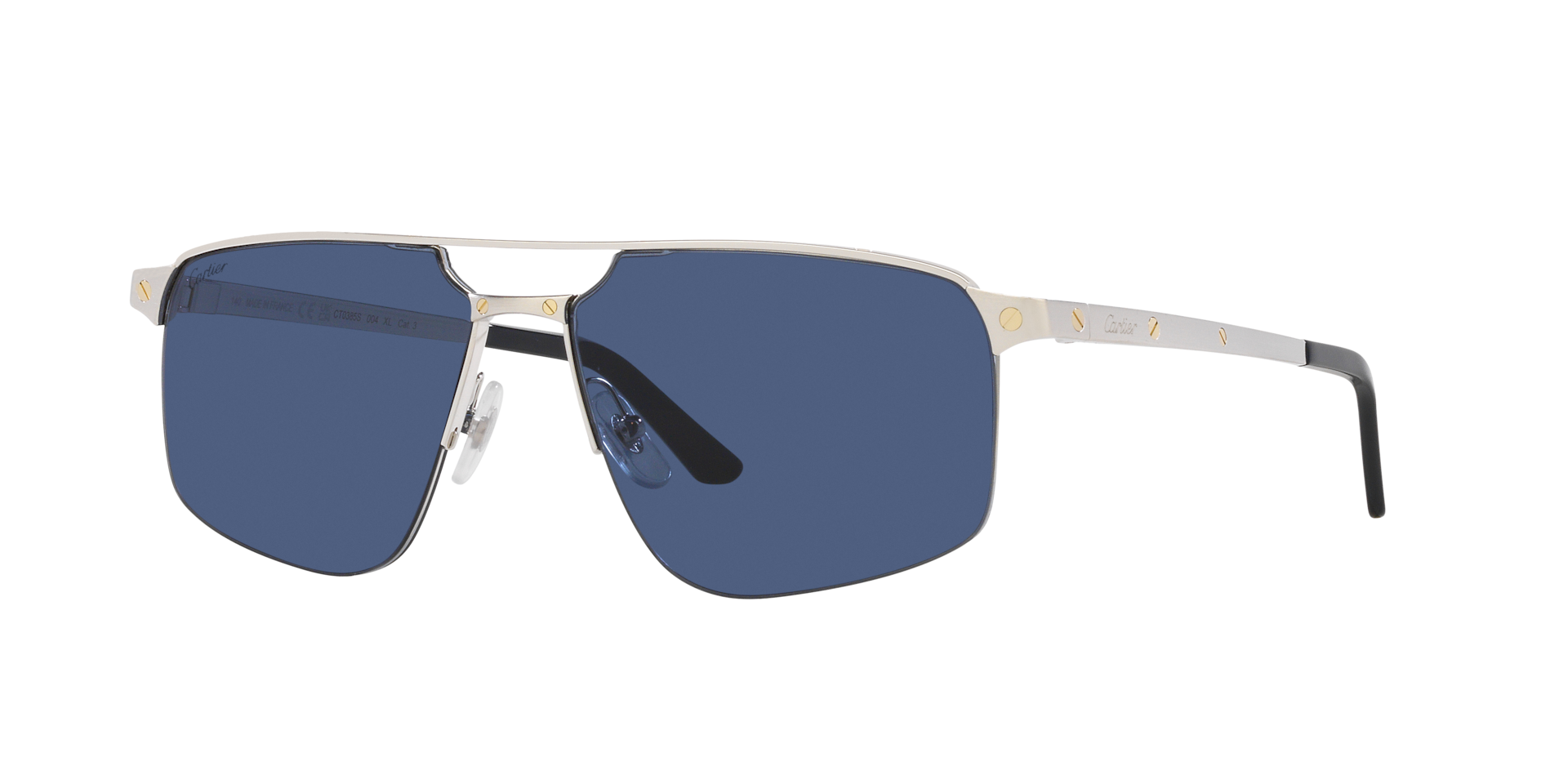 Cartier Homme Sunglass CT0385S - Couleur du Monture: Argent, Couleur de Lentille: Bleu