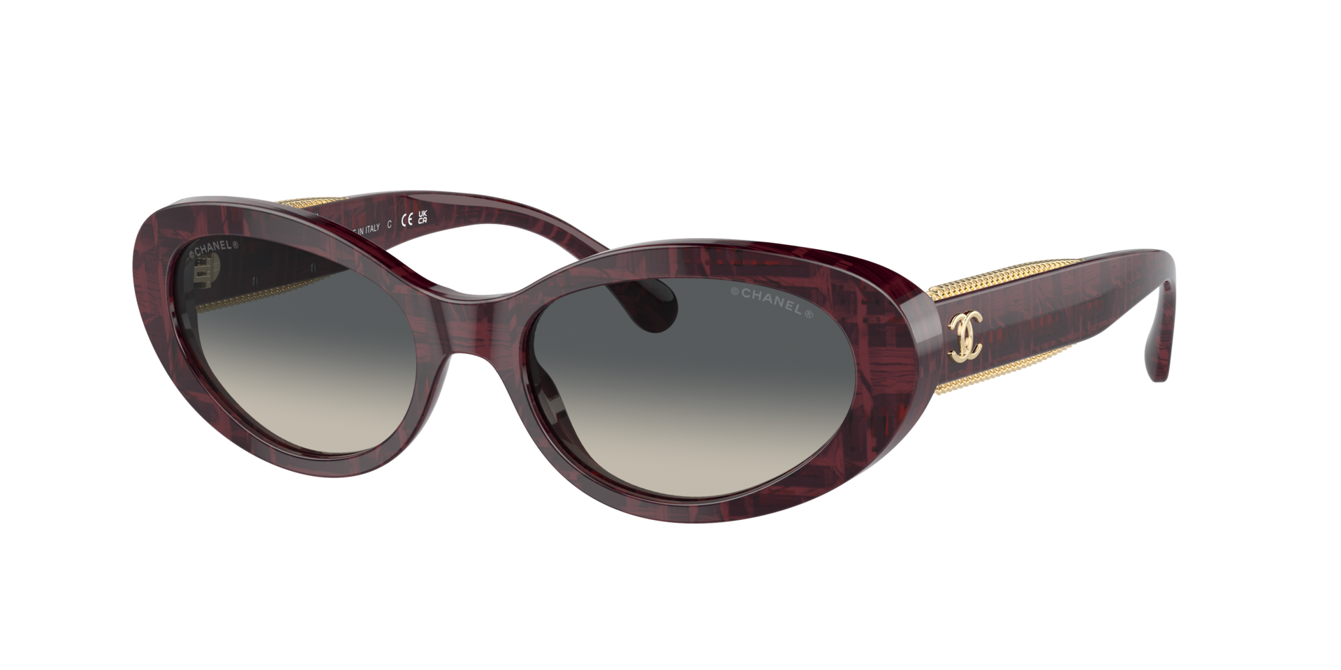 Chanel Femme Sunglass Oval Sunglasses CH5515 - Couleur du Monture Tweed Rouge Couleur de Lentille Gris 500 €