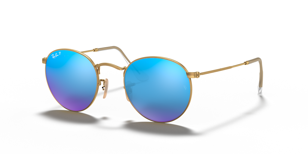 Ray-Ban Round Flash Lenses S (50 - 21) with Blue lenses and Gold
