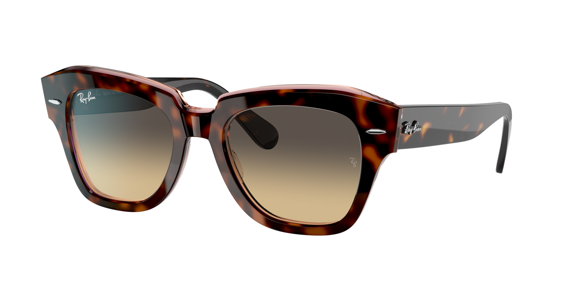 Ray-Ban Unisex Sunglass State Street - Rahmenfarbe: Havana auf Rosa transparent, Linsenfarbe: Braun/Blau Verlauf