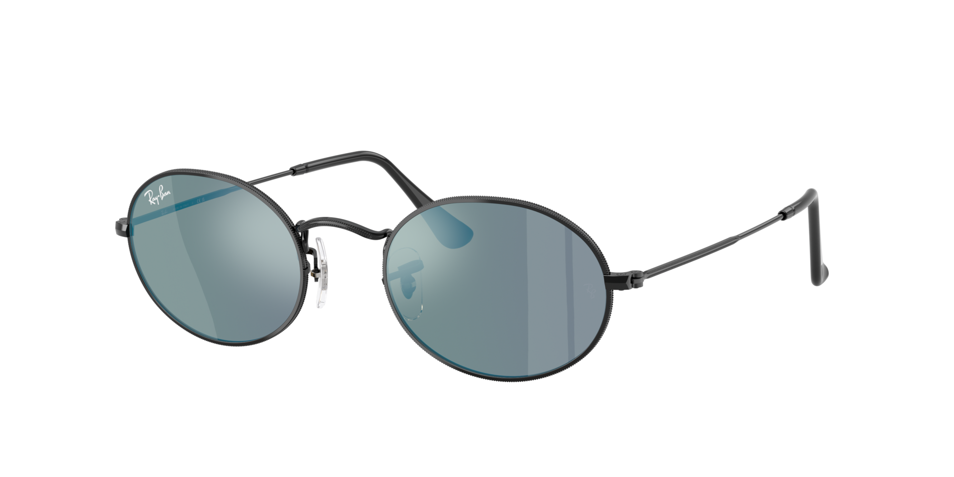 Ray-Ban Unisex Sunglass Oval Flat Lenses -  Framekleur: Zwart, Lenskleur: Blauw