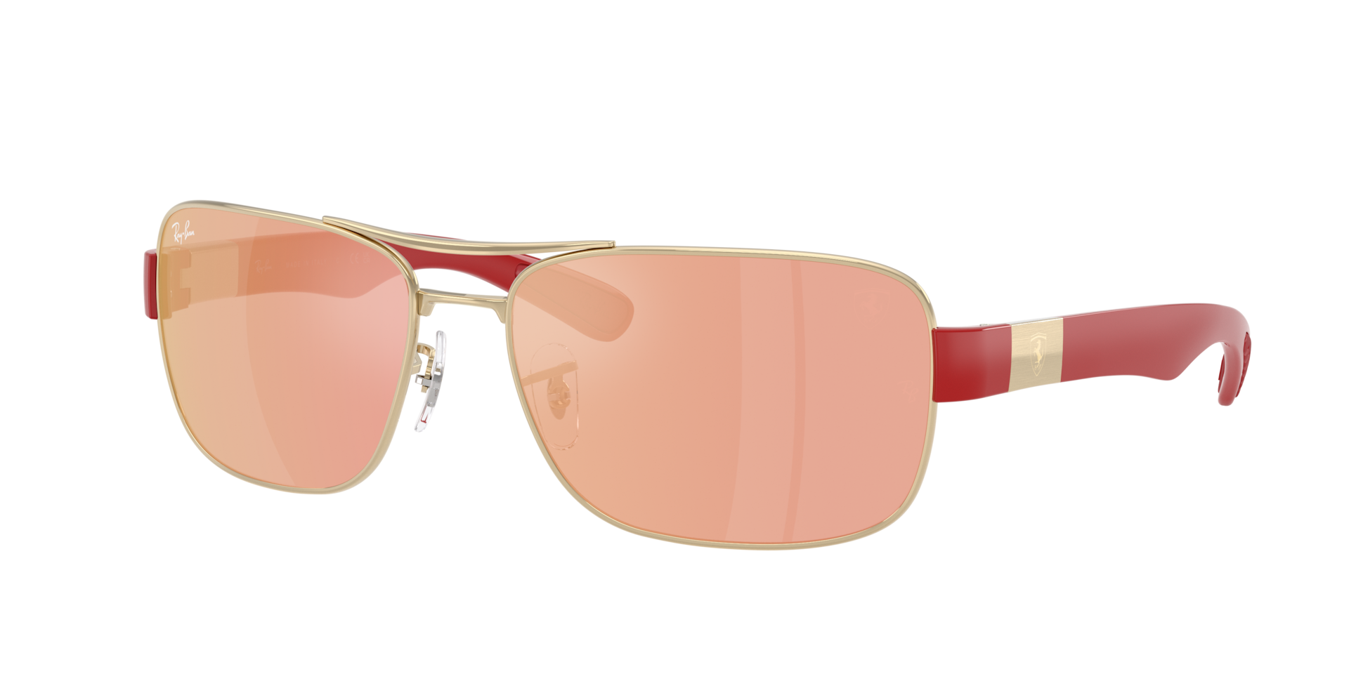 Ray-Ban Unisex Sunglass RB3763M Scuderia Ferrari Collection -  Frame color: Pale Gold, Lens color: Brown Mirror Red/Yellow