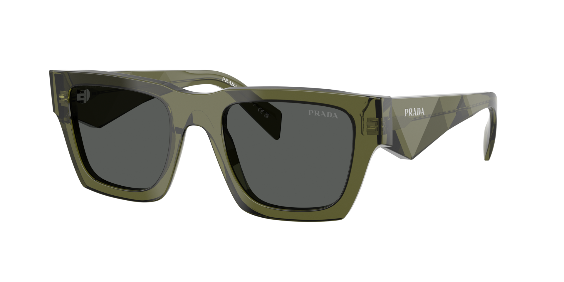 Prada Man Sunglass PR A06S -  Frame color: Transparent Military, Lens color: Dark Grey