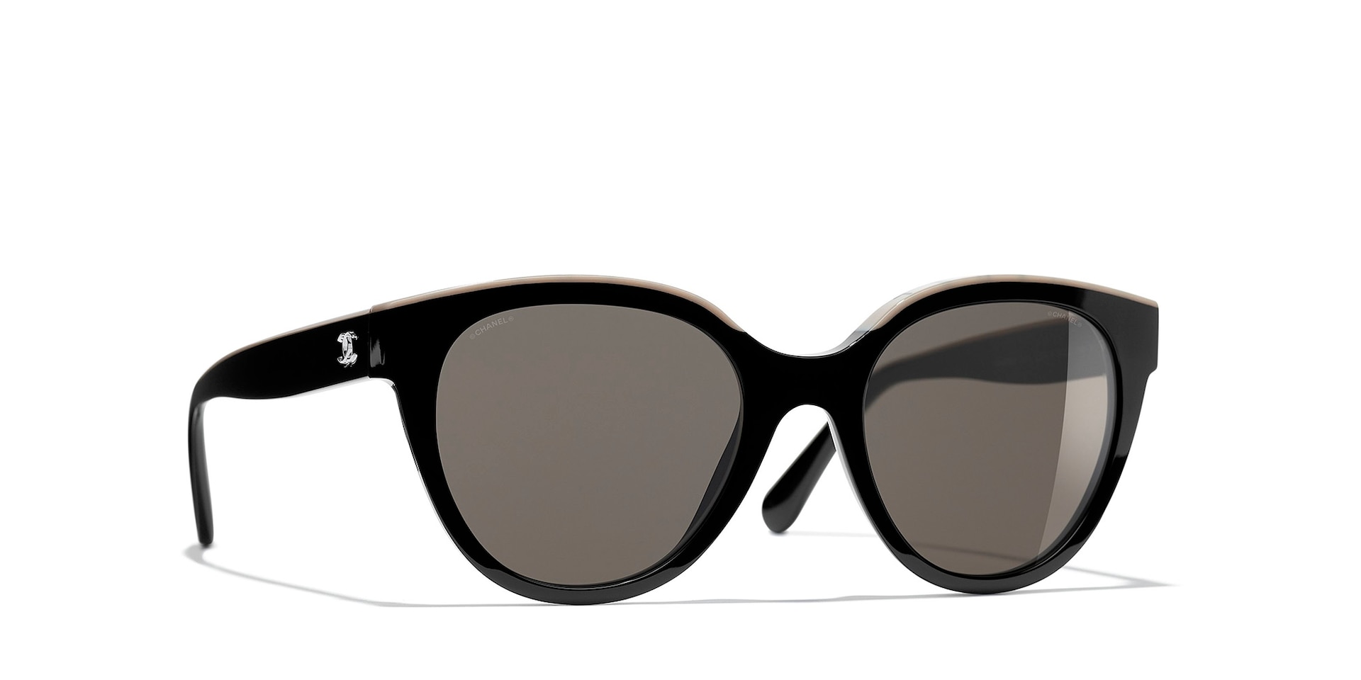 Chanel Woman Sunglass Butterfly Sunglasses CH5414 -  Frame color: Black & Beige, Lens color: Brown