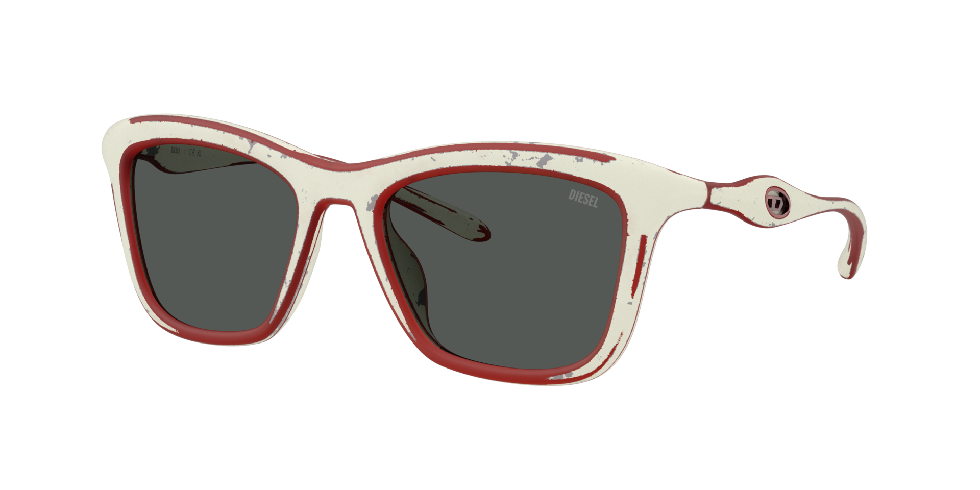 Diesel Unisex Sunglass DL3008U -  Frame color: White Barrelling Red, Lens color: Dark Grey