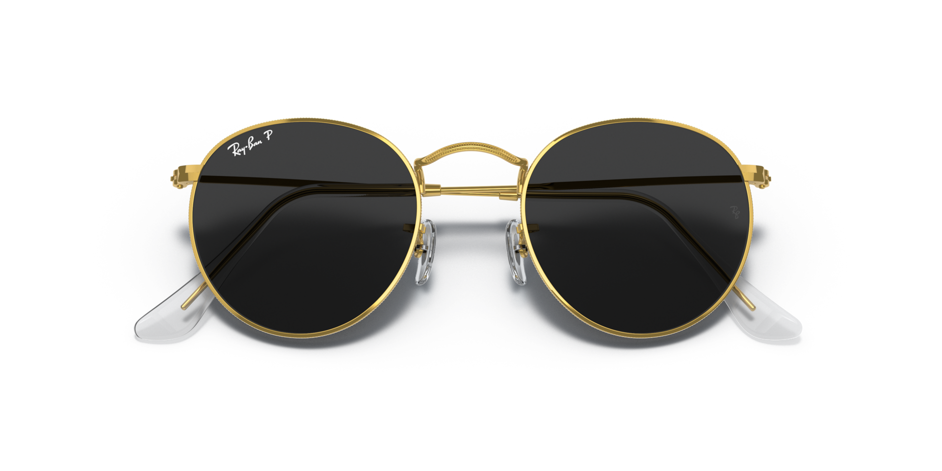コー Ray-Ban ブラック ラウンド サングラス Ray-Ban Round Metal S (50 - 21) with Black lenses and Gold frame
