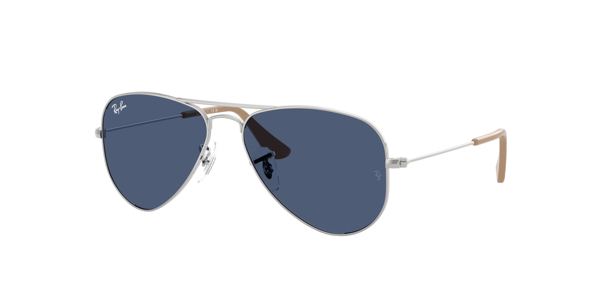Ray-Ban Sunglass Aviator Kids - Couleur du Monture: Argent, Couleur de Lentille: Bleu foncé