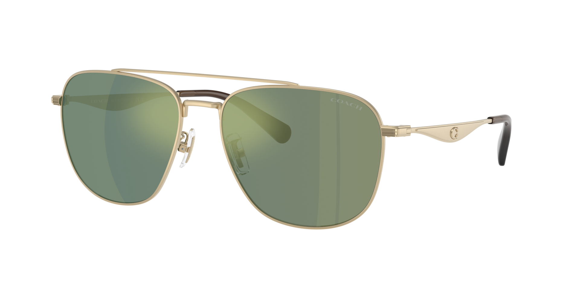 Coach Homme Sunglass CW404 - Couleur du Monture: Or clair satiné, Couleur de Lentille: Vert uni