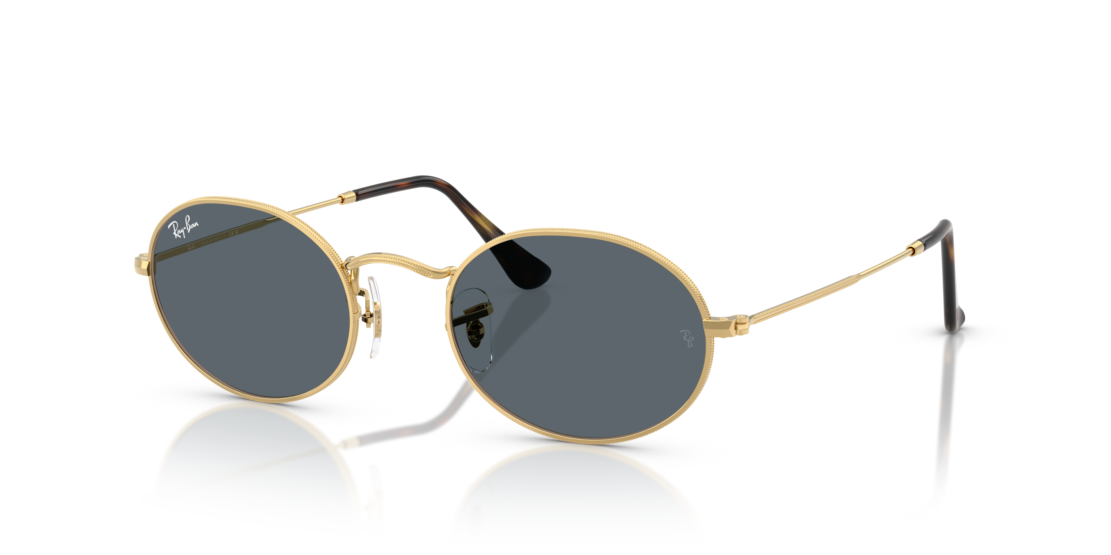 Ray-Ban Oval Flat Lenses M (51 - 21) with Blue lenses and Gold