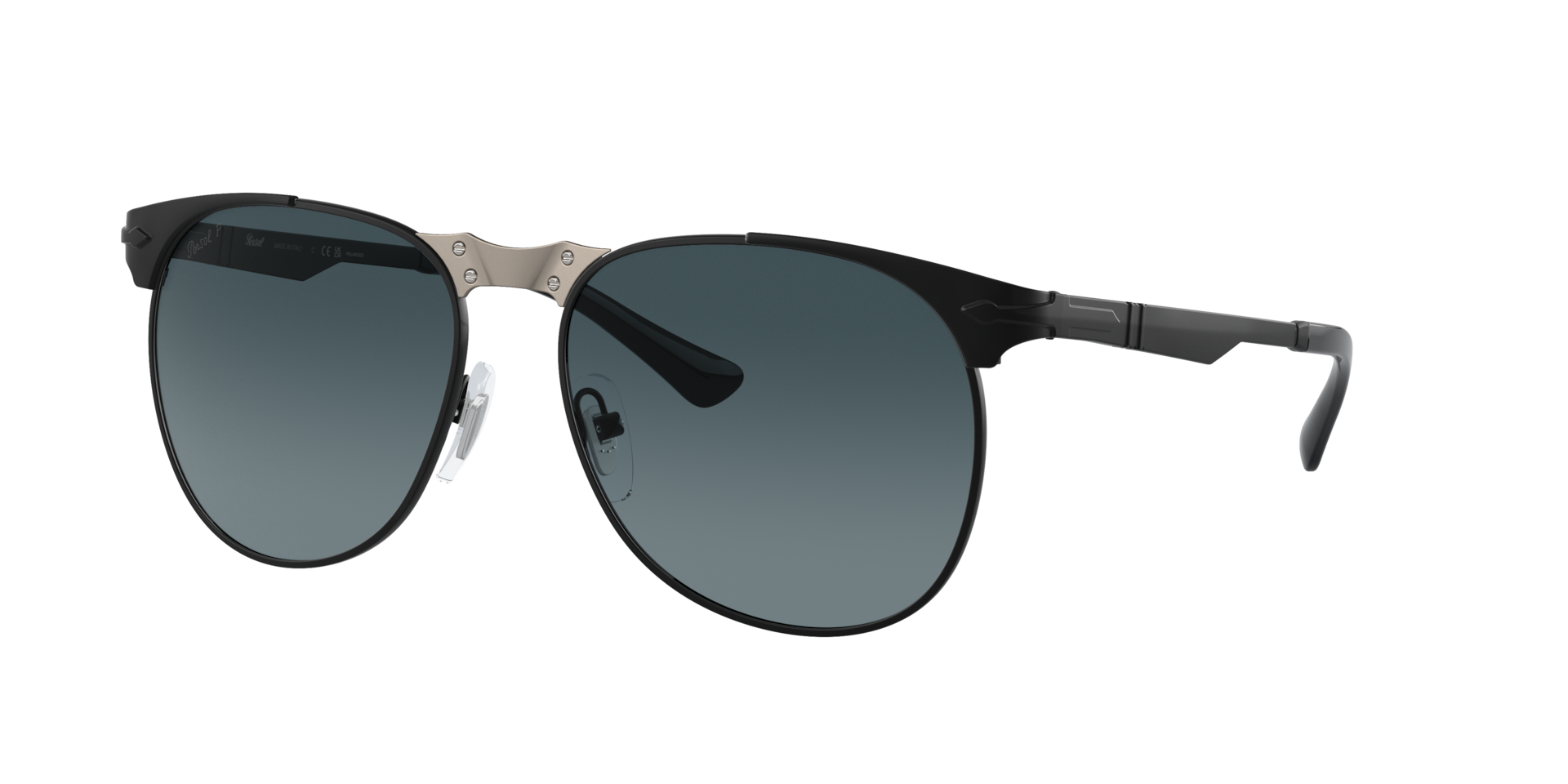 Persol Unisex Sunglass 649 Iron -  Frame color: Black, Lens color: Polarized Gradient Dark Blue