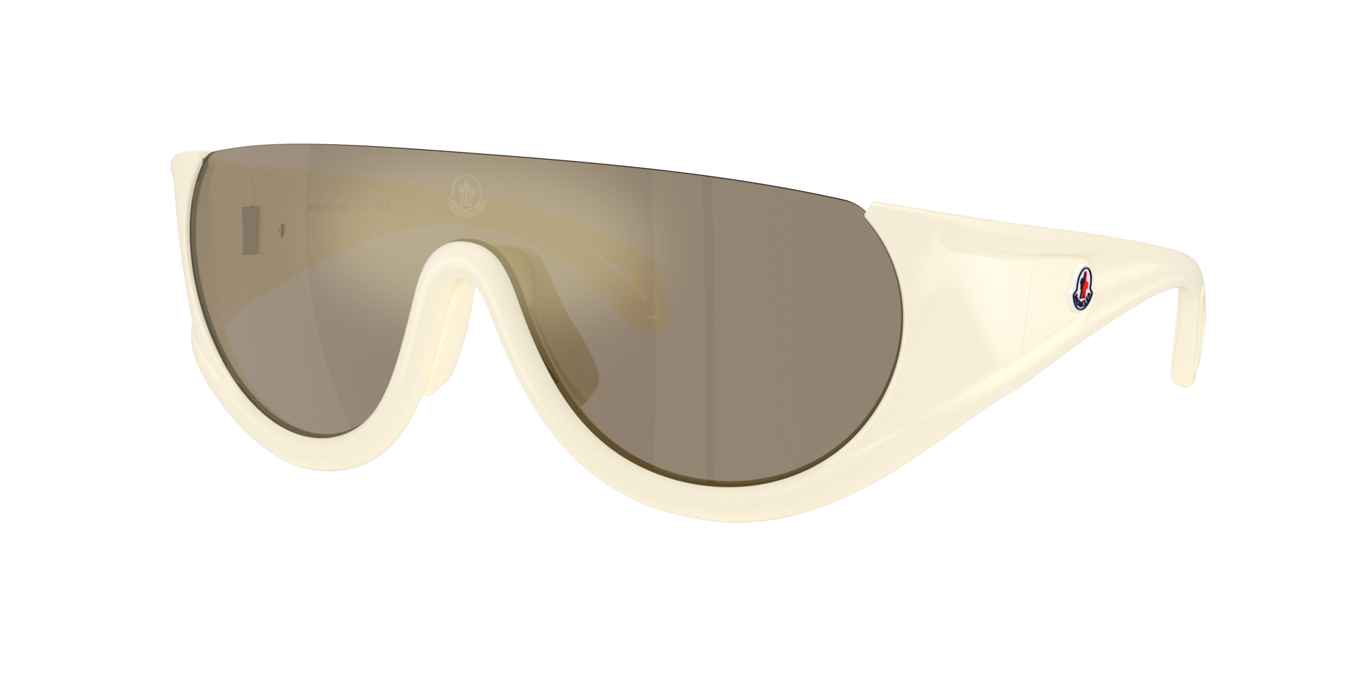 Moncler Unisex Sunglass Pulser - Frame color: Matte White Rubberized, Lens color: Mirror Gold