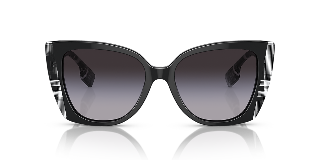 New Burberry Sunglasses Black Front Cat Eye Frame Checkered Arms Gray Lens Burberry 54mm Cat Eye Sunglasses In Black/Vintage Check/Grey  main image 4