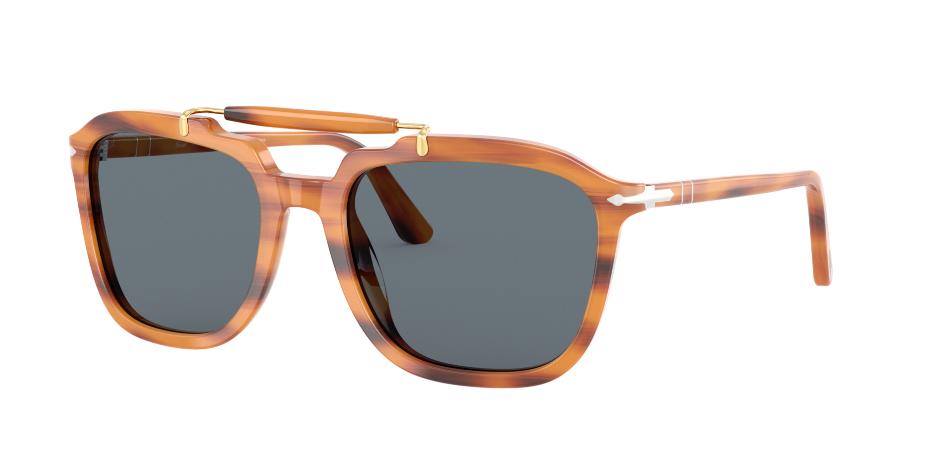 Persol Unisex Sunglass PO0203S - Senna Series -  Frame color: Striped Brown, Lens color: Blue