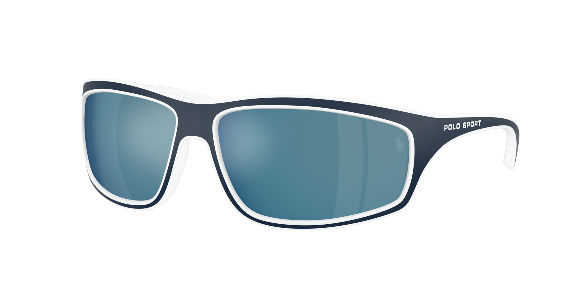 Polo Ralph Lauren Homme Sunglass PH4227U - Couleur du Monture: Blanc mat/Bleu, Couleur de Lentille: Bleu Effet miroir Gris