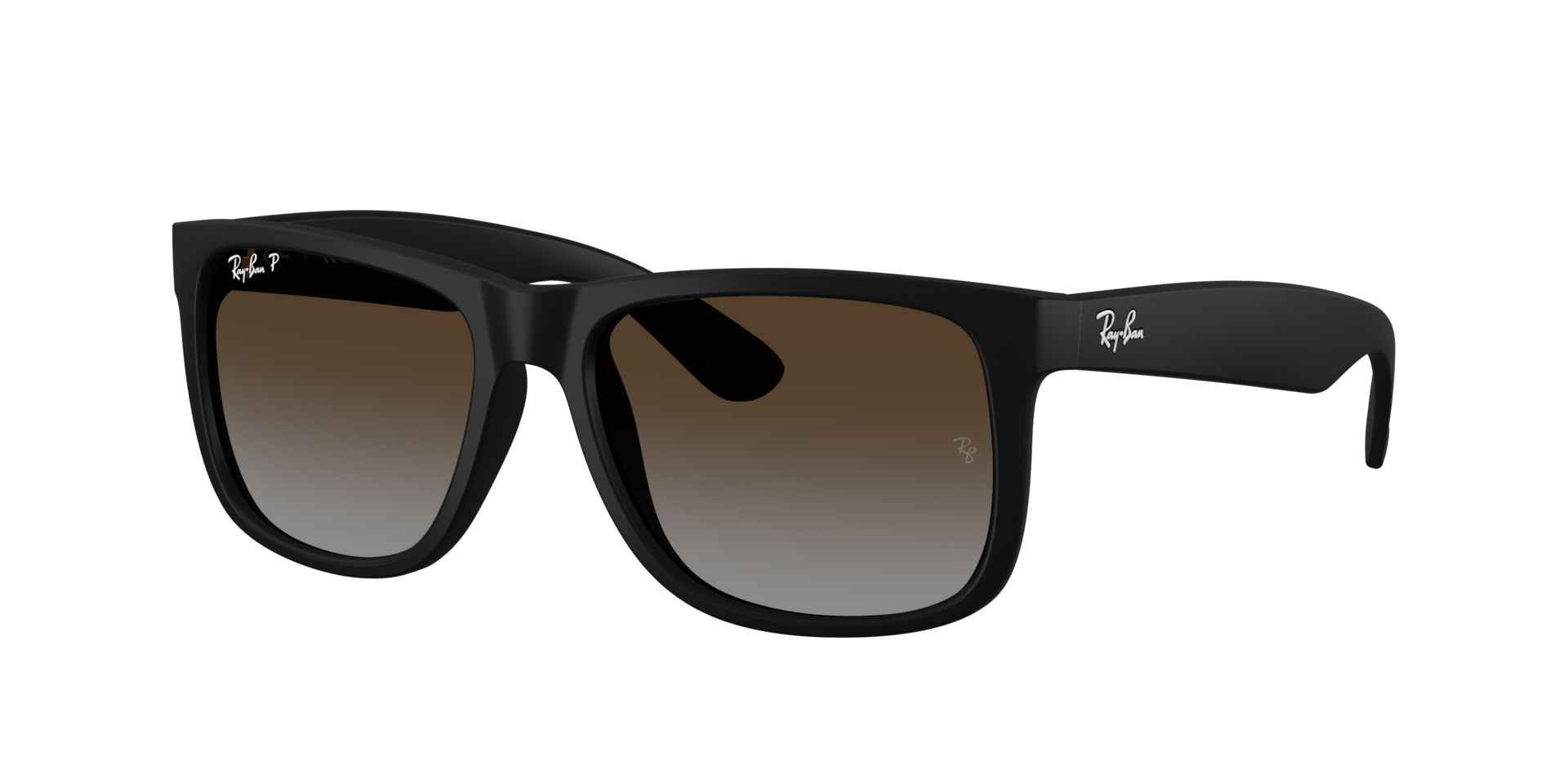 Ray-Ban Mannelijk Sunglass Justin Classic -  Framekleur: Rubber zwart, Lenskleur: Polarized Light Grey Gradient Brow