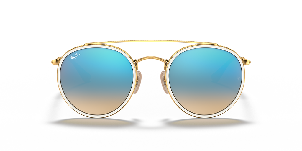 Ray-Ban Round Double Bridge M (51 - 22) with Blue lenses and Gold
