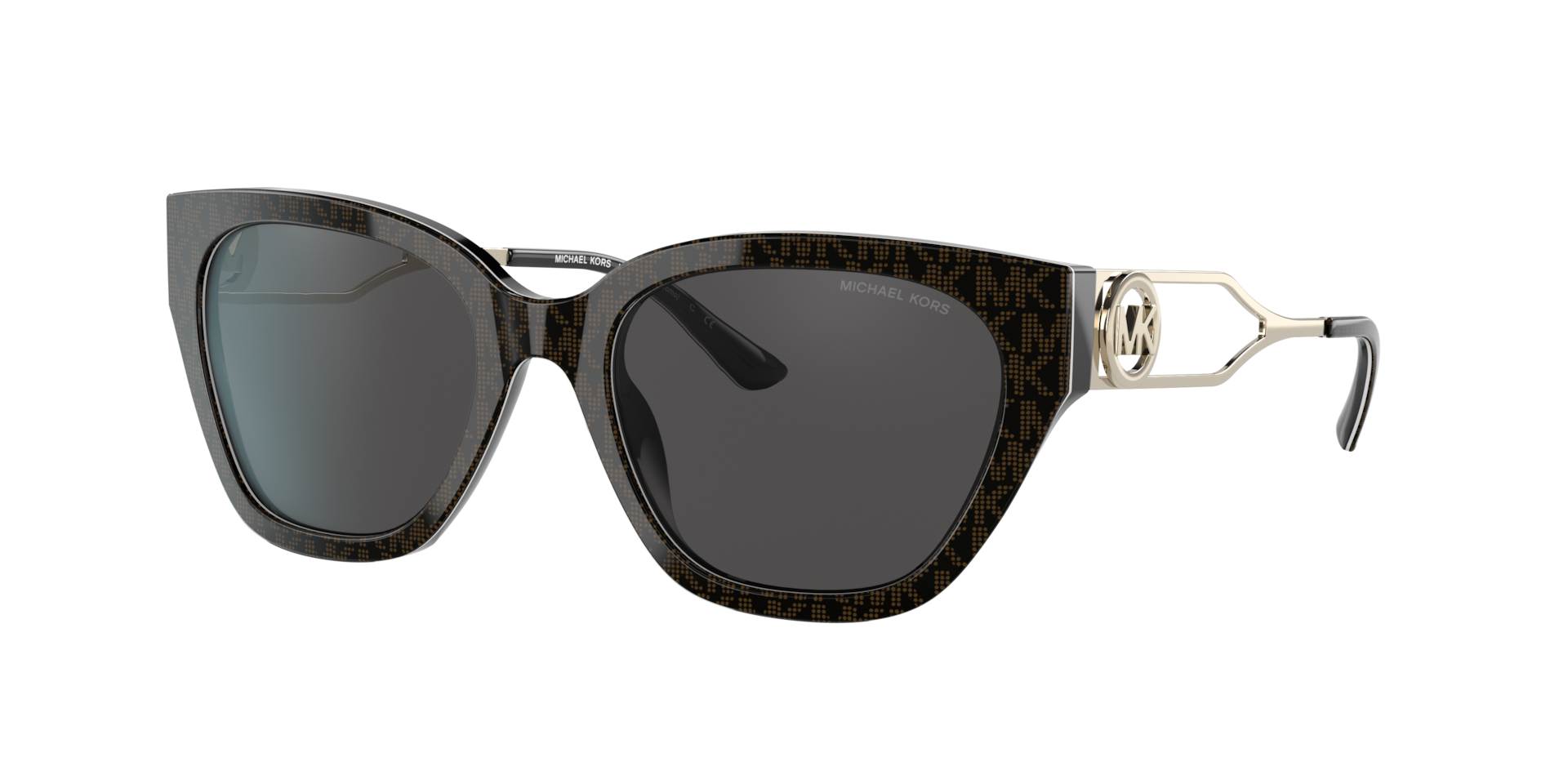 Michael Kors Femme Sunglass Lake Como - Couleur du Monture: Marron Logo Pvc, Couleur de Lentille: Gris foncé uni