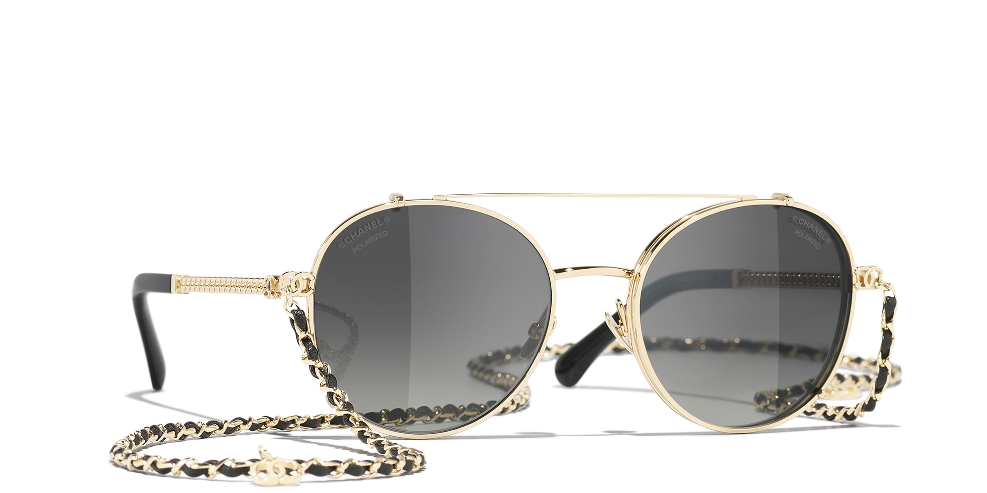 Chanel Woman Sunglass Pilot Sunglasses CH4291 -  Frame color: Pale Gold, Lens color: Transparent