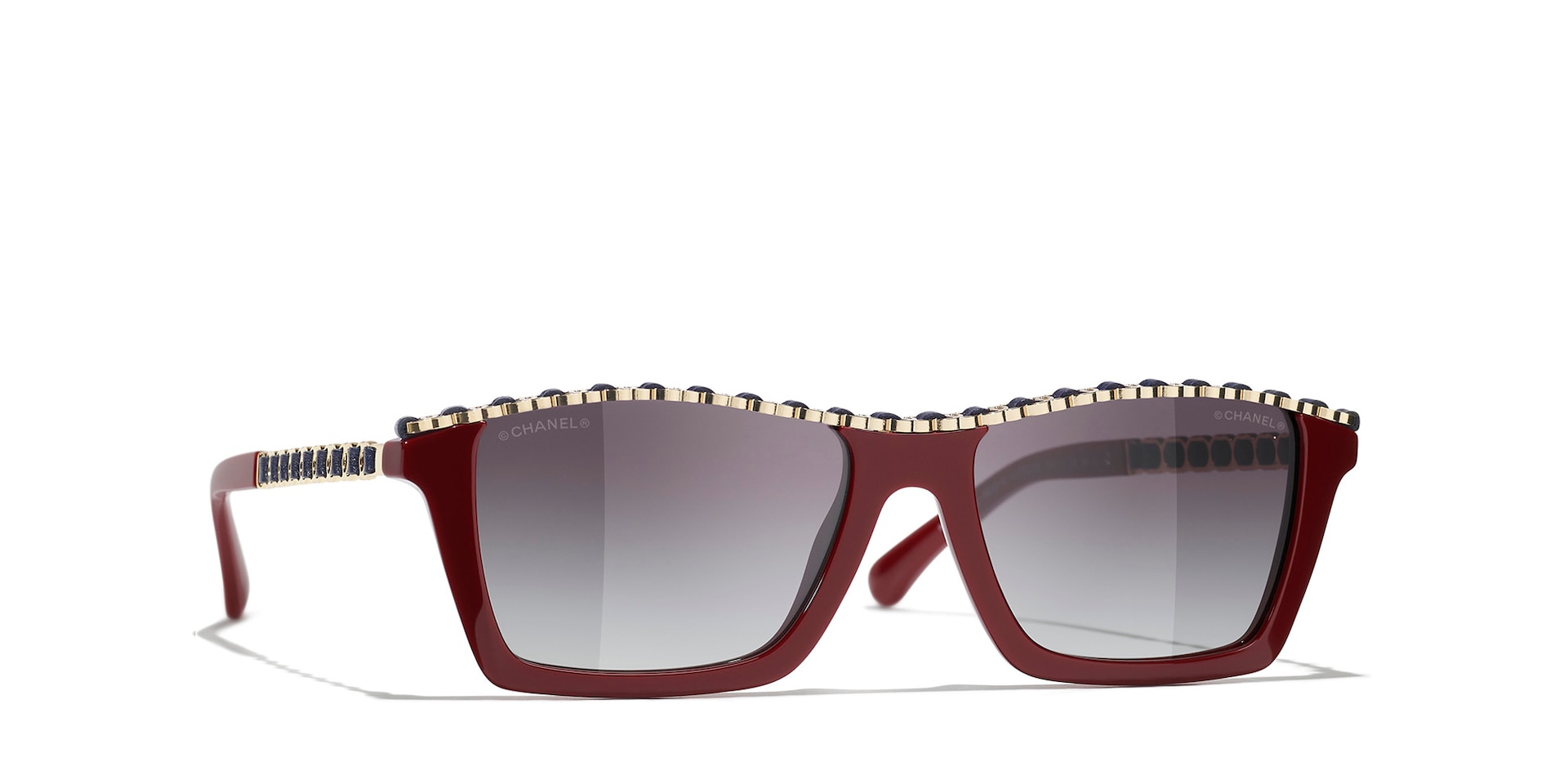 Chanel Woman Sunglass Rectangle Sunglasses CH5548Q -  Frame color: Burgundy, Lens color: Grey