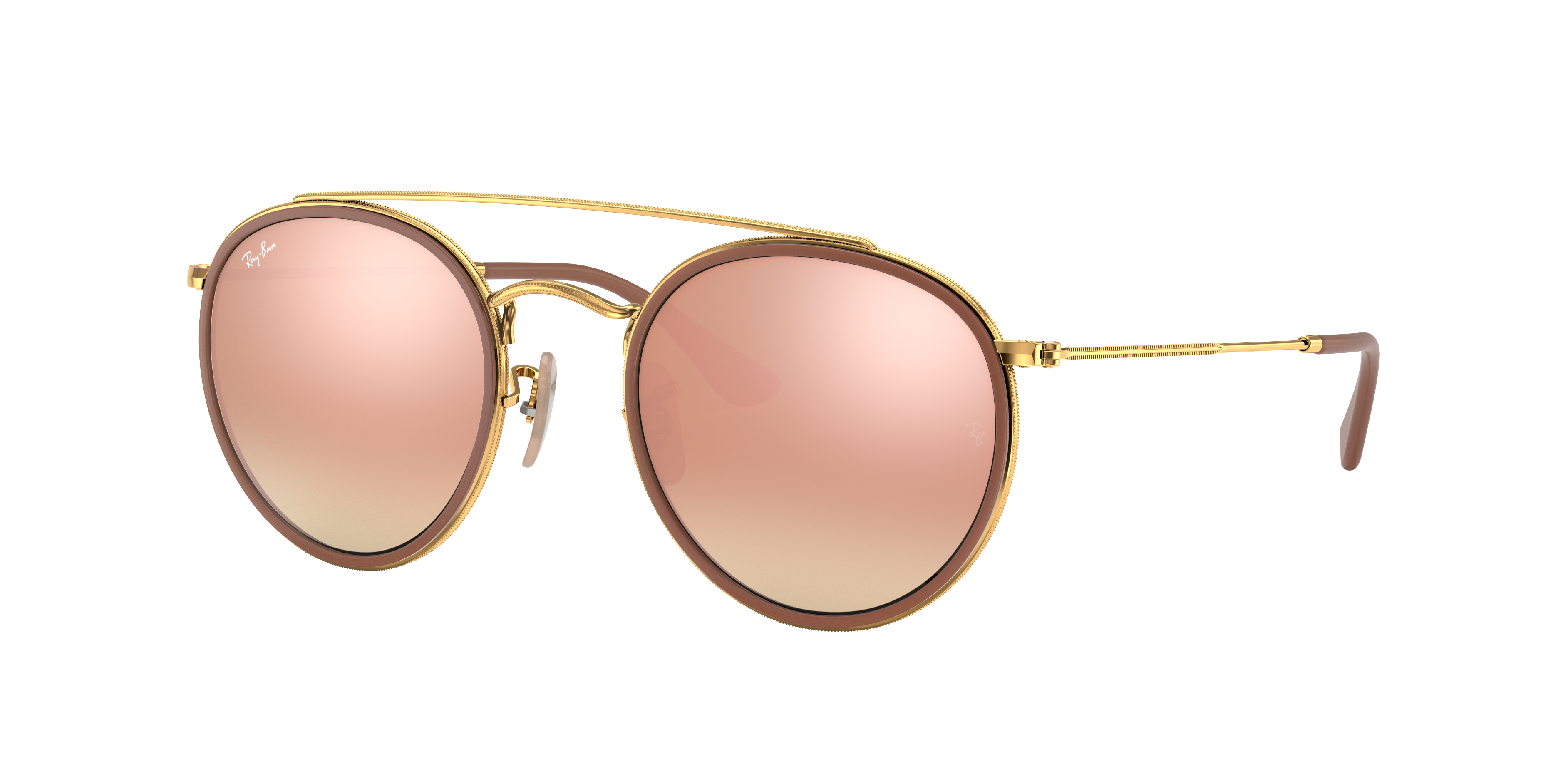 Ray-Ban Unisex Sunglass Round Double Bridge -  Frame color: Arista Gold, Lens color: Brown