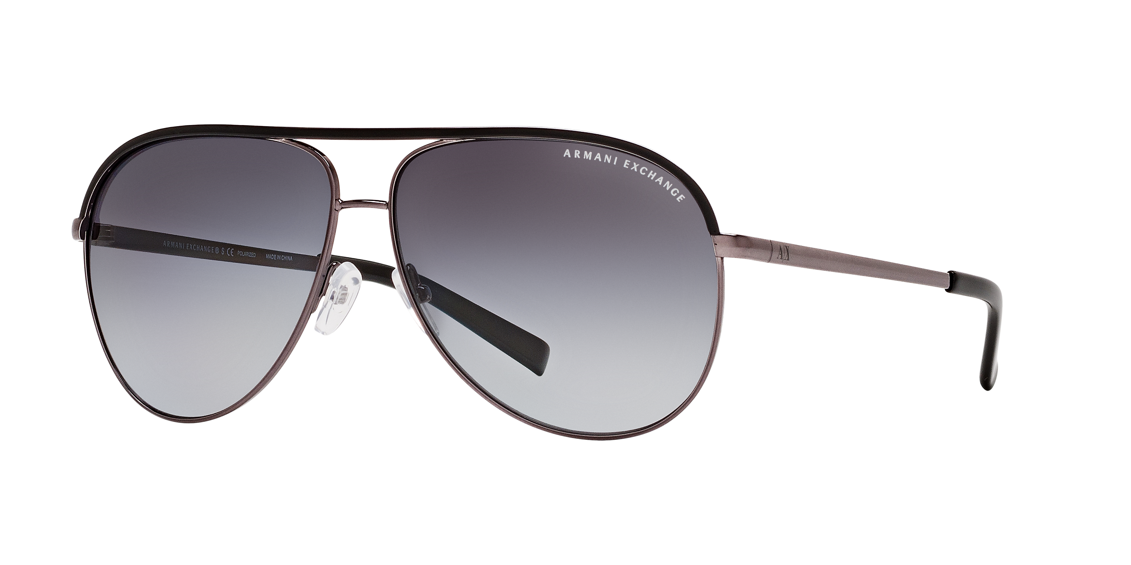 Armani Exchange Unisex Sunglass AX2002 -  Frame color: Shiny Gunmetal & Black, Lens color: Gradient Grey Polarized