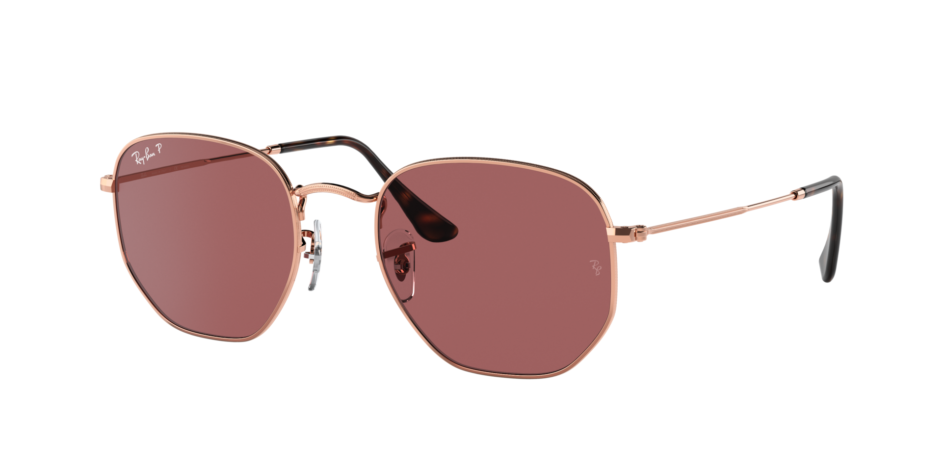 Ray-Ban Unisex Sunglass Hexagonal Flat Lenses -  Frame color: Rose Gold, Lens color: Violet Polarized