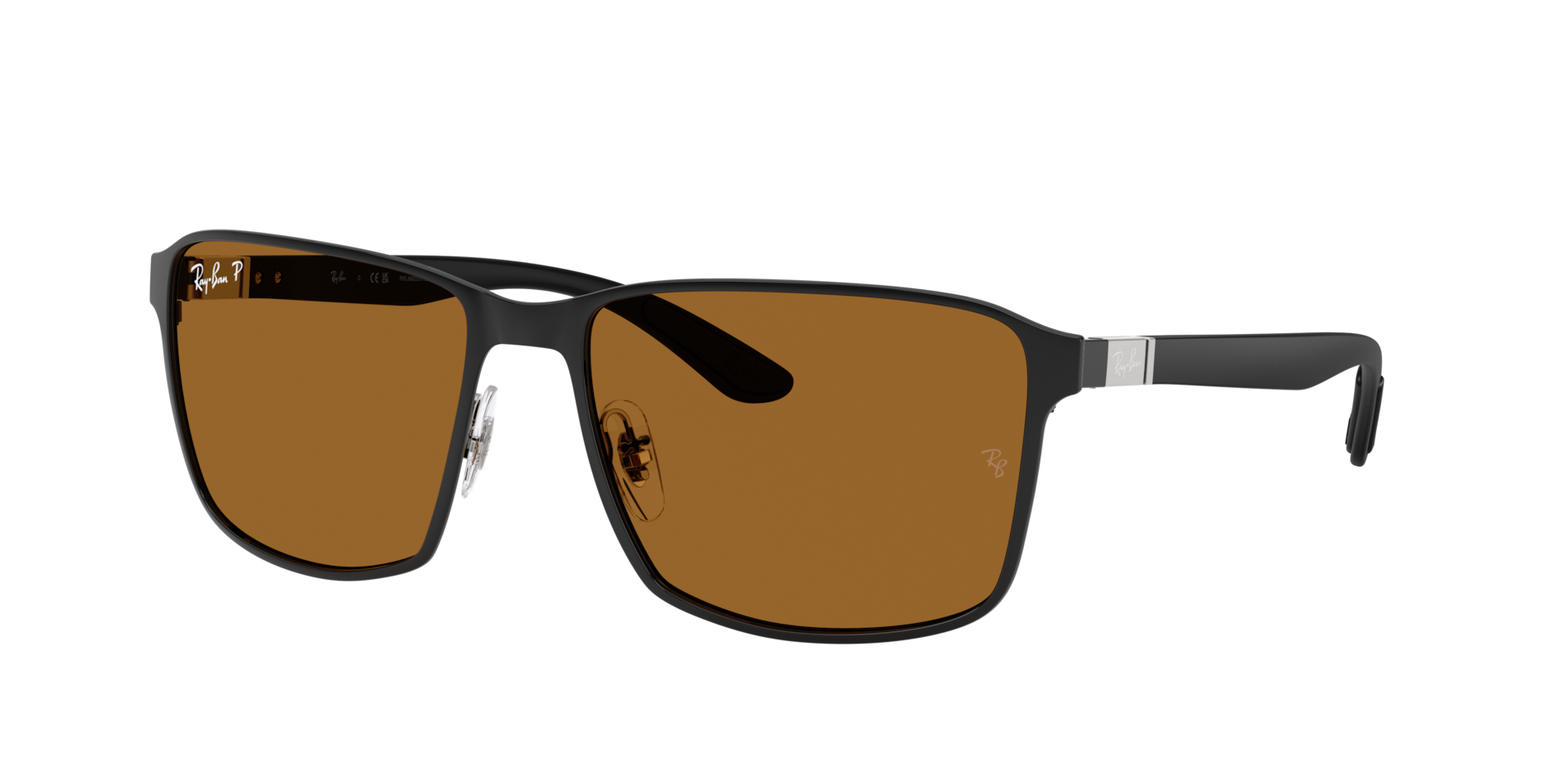 Ray-Ban Unisex Sunglass RB3721 Polarized + Lenses -  Framekleur: Mat zwart op zwart, Lenskleur: Brons Urban Gepolariseerd+