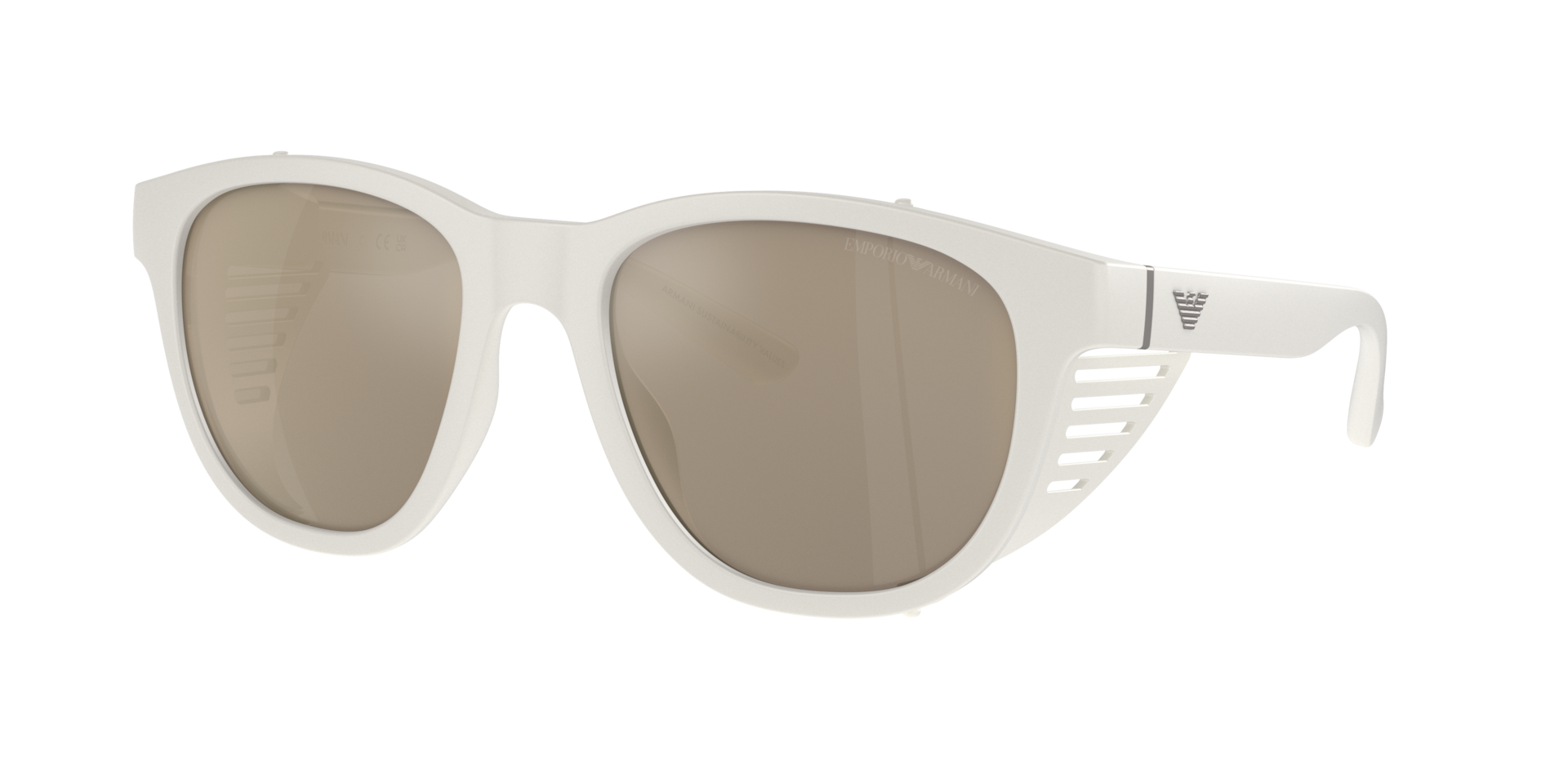 Emporio Armani Man Sunglass EA4216U -  Frame color: Matte White, Lens color: Light Brown Mirror Gold