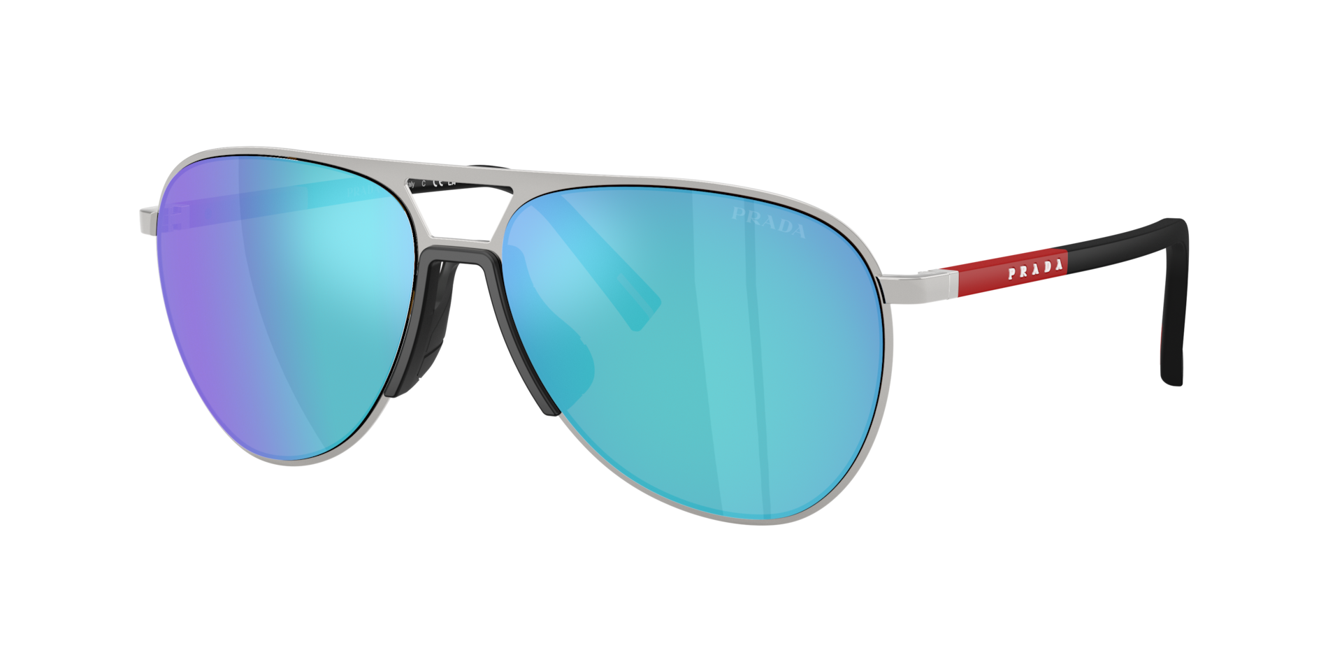 Prada Linea Rossa Man Sunglass PS 53ZS -  Frame color: Silver, Lens color: Light Green Mirror Blue