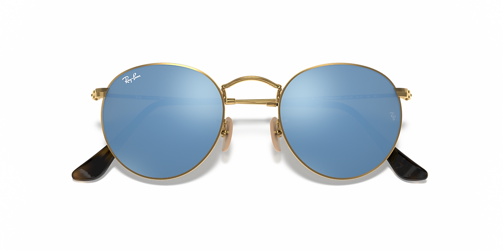 Ray-Ban Round Flat Lenses S (50 - 21) with Blue lenses and Gold
