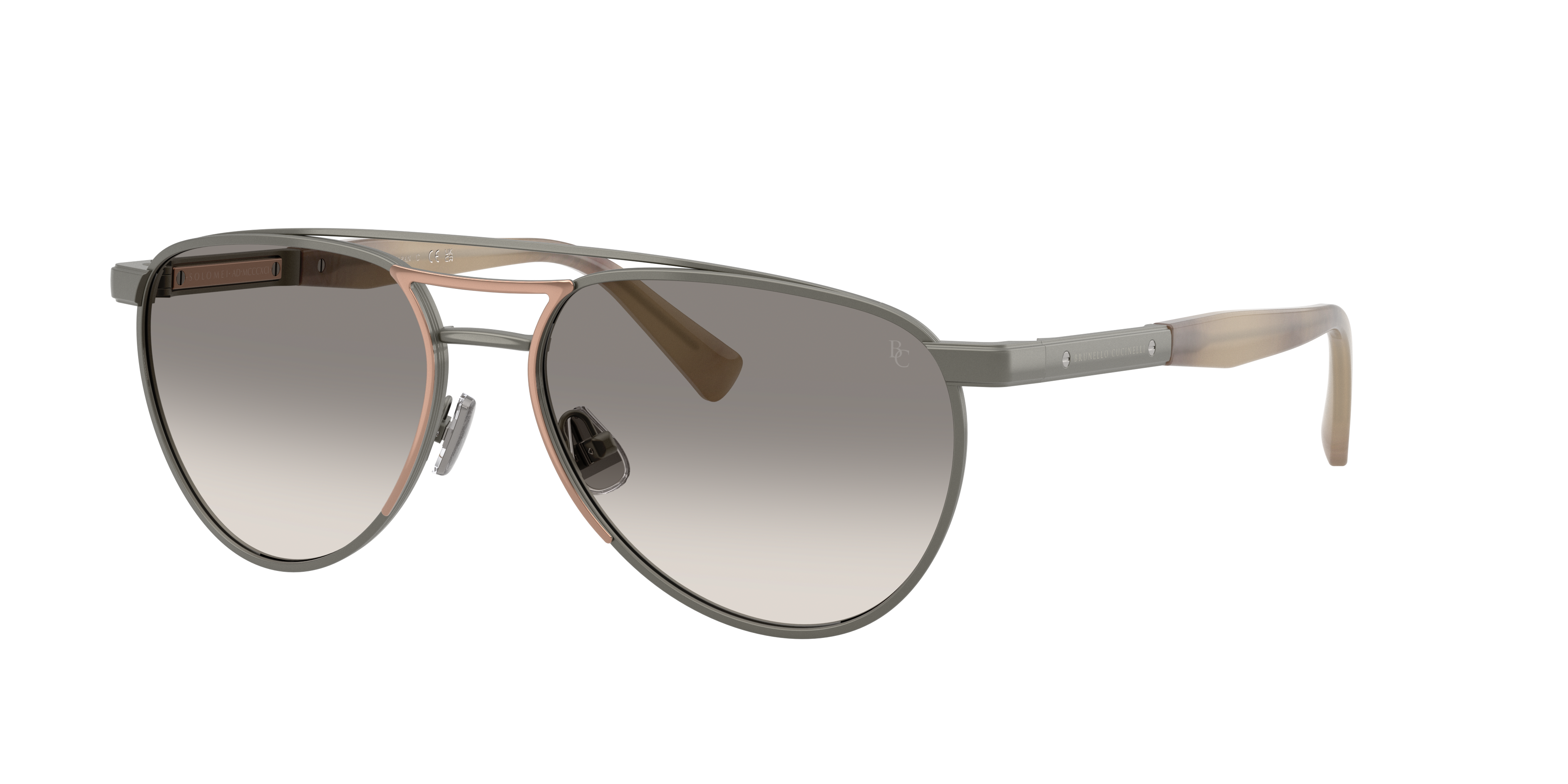 Brunello Cucinelli Man Sunglass BC2007ST -  Frame color: Matte Gunmetal/Rose Gold, Lens color: Clear Gradient Grey