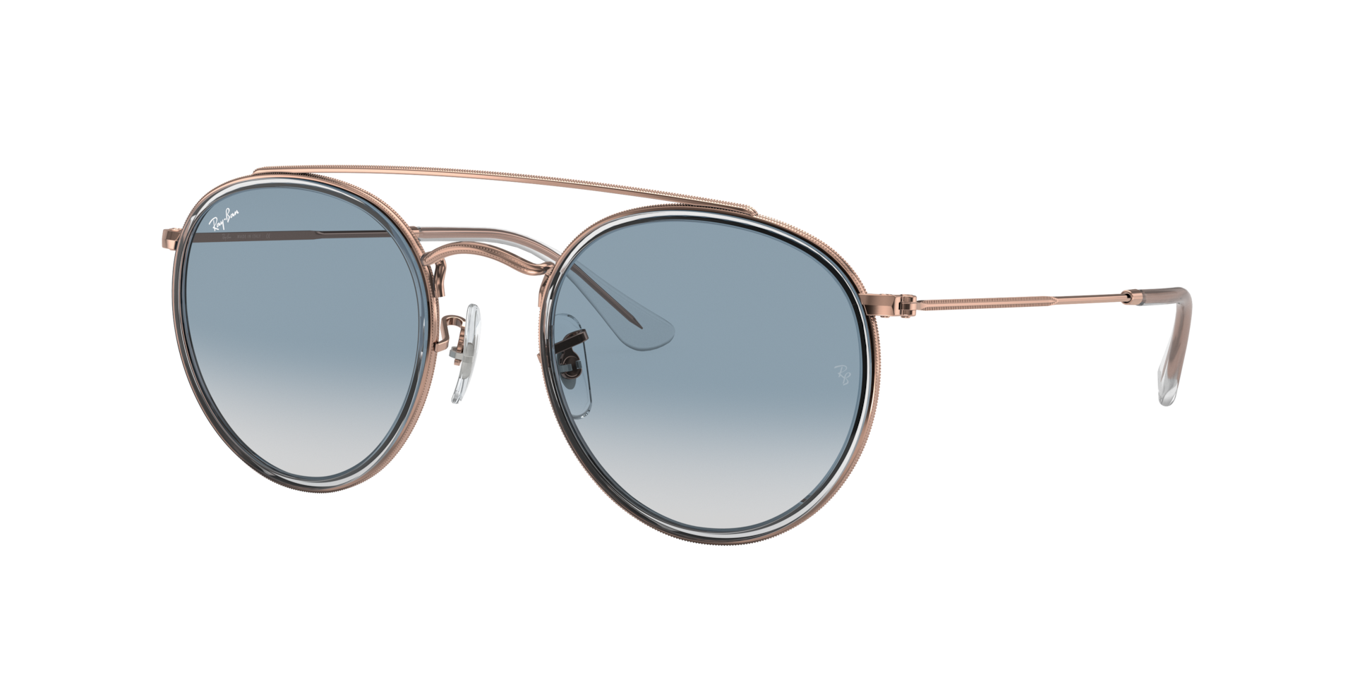 ⚫︎Ray-Ban RB3647 ラウンドサングラス グレー/ブルー⚫︎ Ray-Ban Round Double Bridge M (51 - 22) with Blue lenses and
