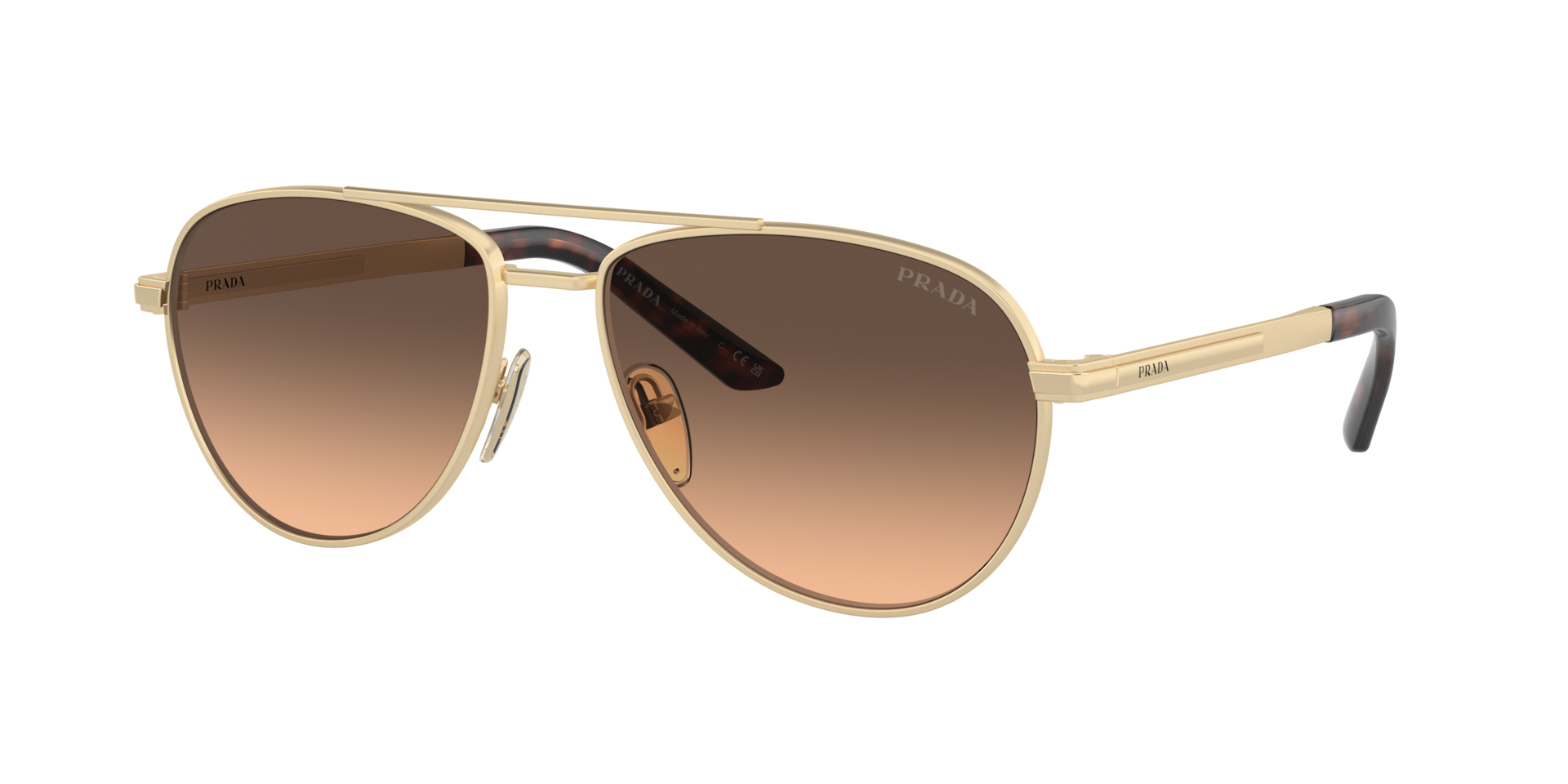 Prada Homme Sunglass PR A54S - Couleur du Monture Or ple mat Couleur de Lentille Marron dgrad Gris 273 €