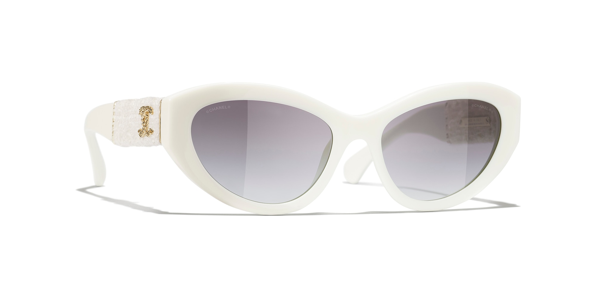 Chanel Woman Sunglass Cat Eye Sunglasses CH5513 -  Frame color: White, Lens color: Grey