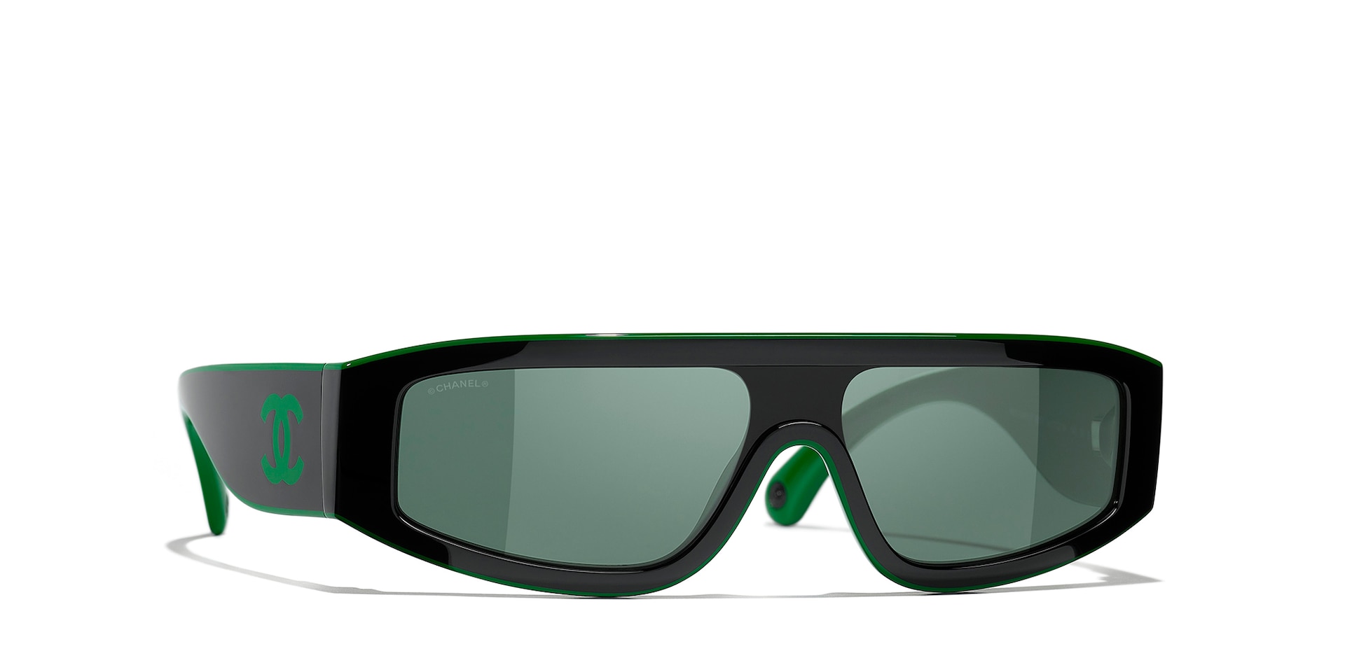 Chanel Woman Sunglass Shield Sunglasses CH6057 -  Frame color: Black & Green, Lens color: Dark Grey