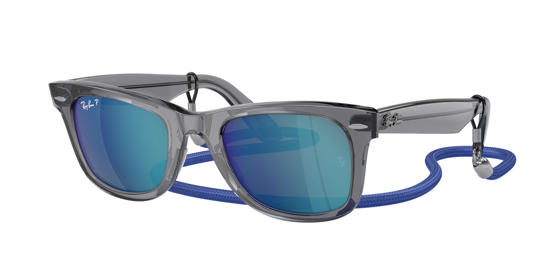 Ray-Ban Unisex Sunglass Wayfarer - Rahmenfarbe: Grau transparent, Linsenfarbe: Grey & Blue Polarized