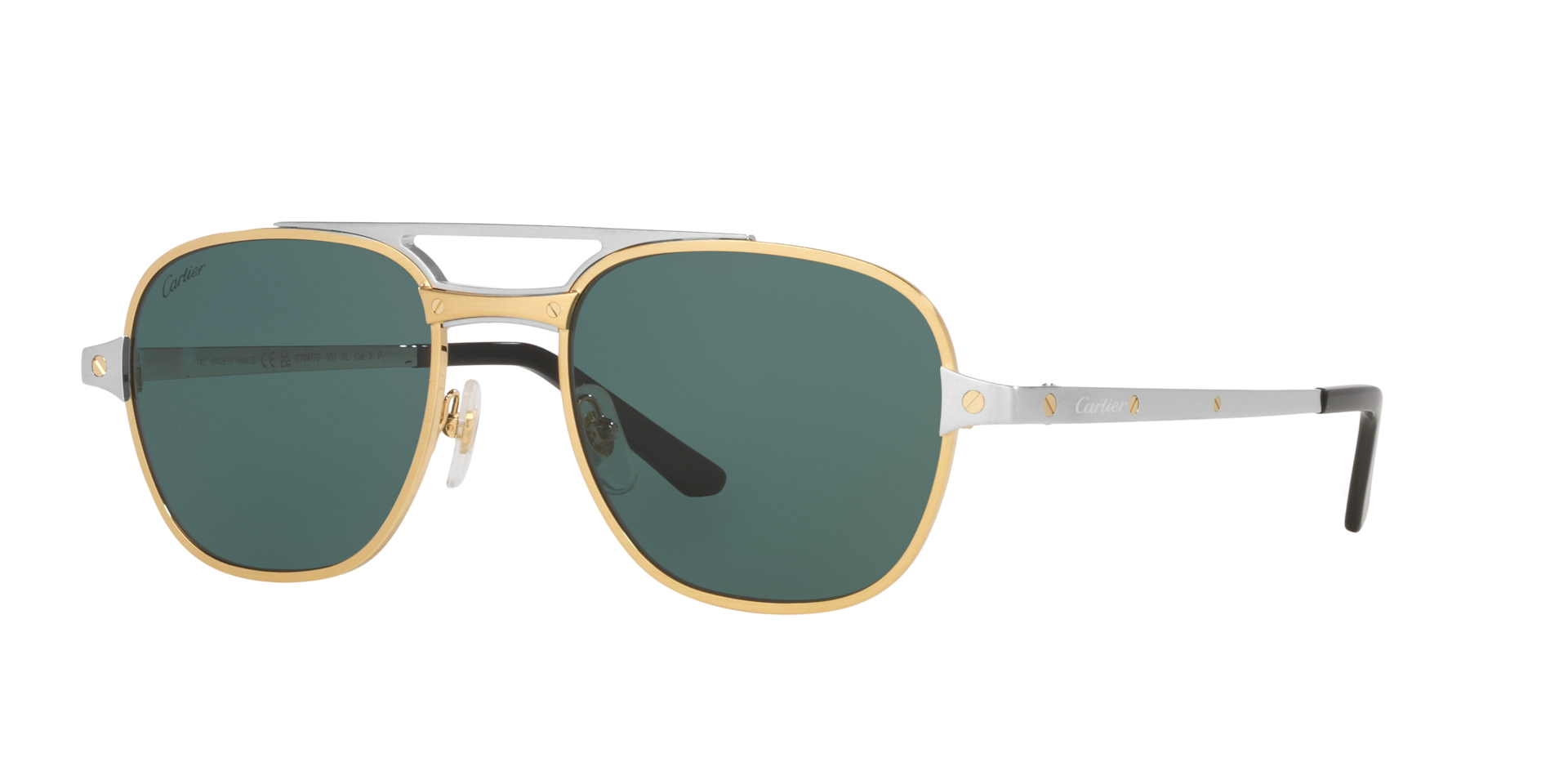 Cartier Homme Sunglass CT0477S - Couleur du Monture: Or, Couleur de Lentille: Vert