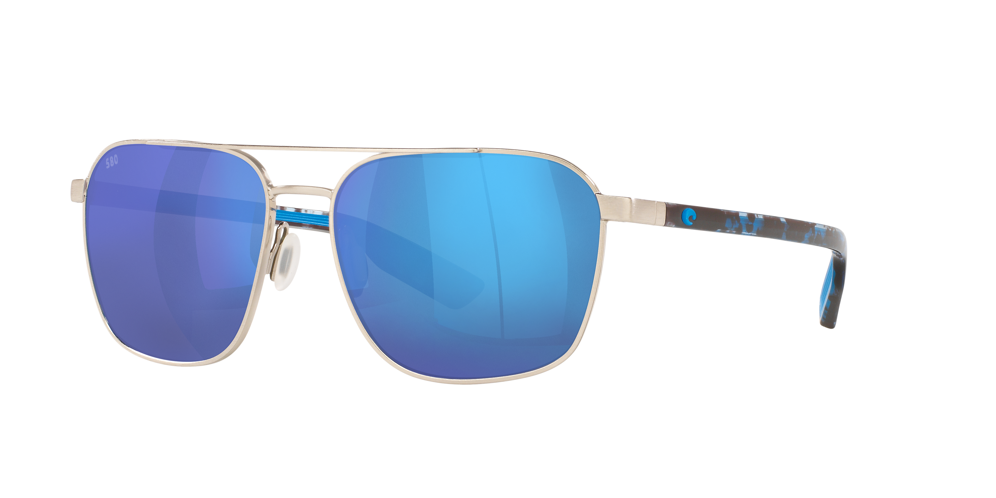 Costa Man Sunglass Wader -  Frame color: Brushed Silver, Lens color: Blue Mirror
