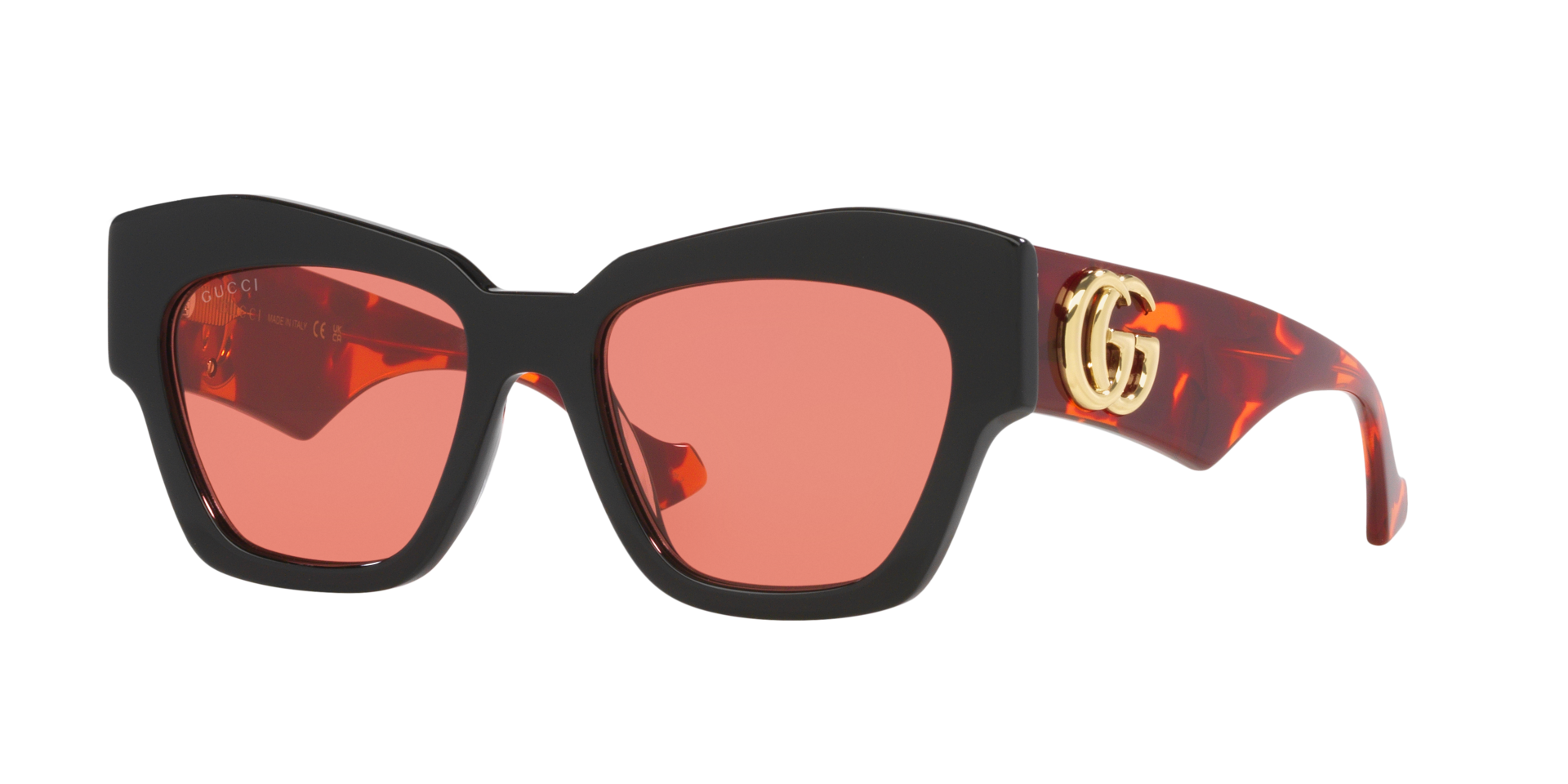 Gucci GG1422S M (55 - 19) com Lentes Laranja e Armação Preto