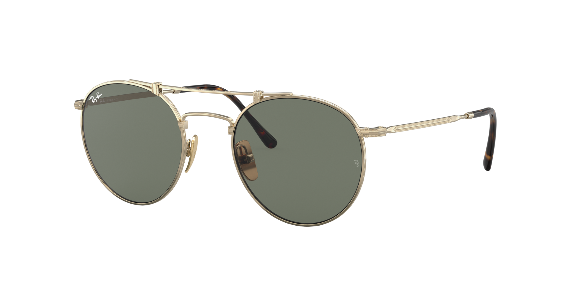 Ray-Ban Unisex Sunglass Round Double Bridge Titanium - Rahmenfarbe: Gold, Linsenfarbe: Dunkelgrün